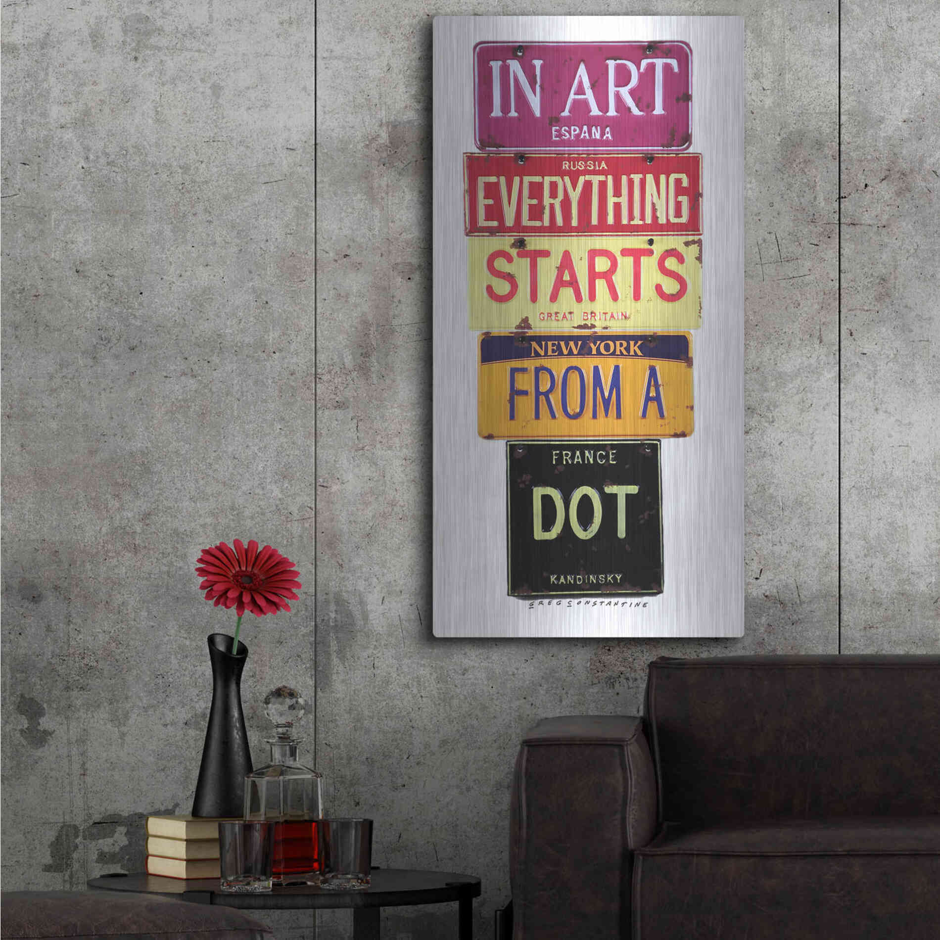 Luxe Metal Art 'Kandinsky Dot' by Gregory Constantine, Metal Wall Art,24x48