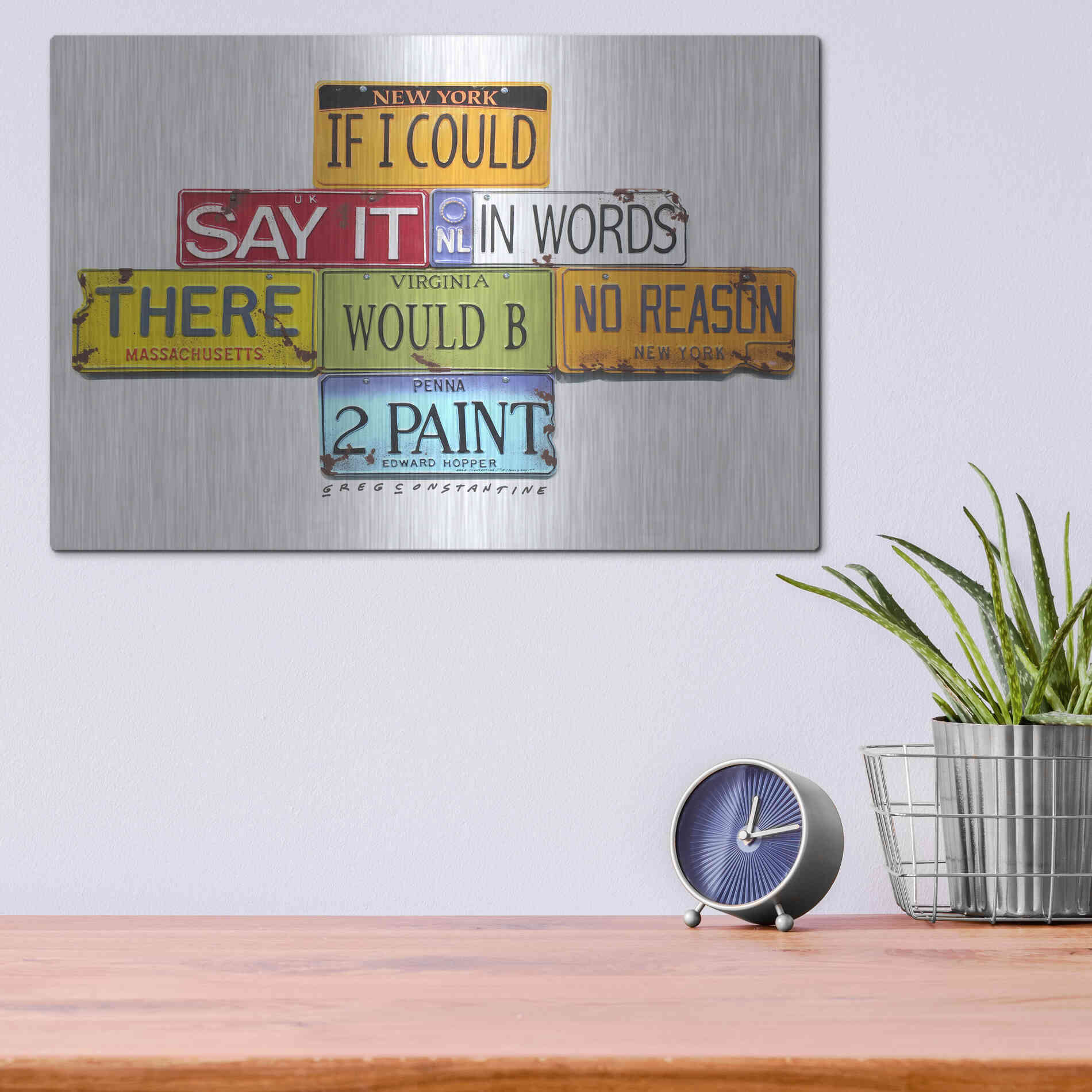 Luxe Metal Art 'Hopper Say It In Words' by Gregory Constantine, Metal Wall Art,16x12