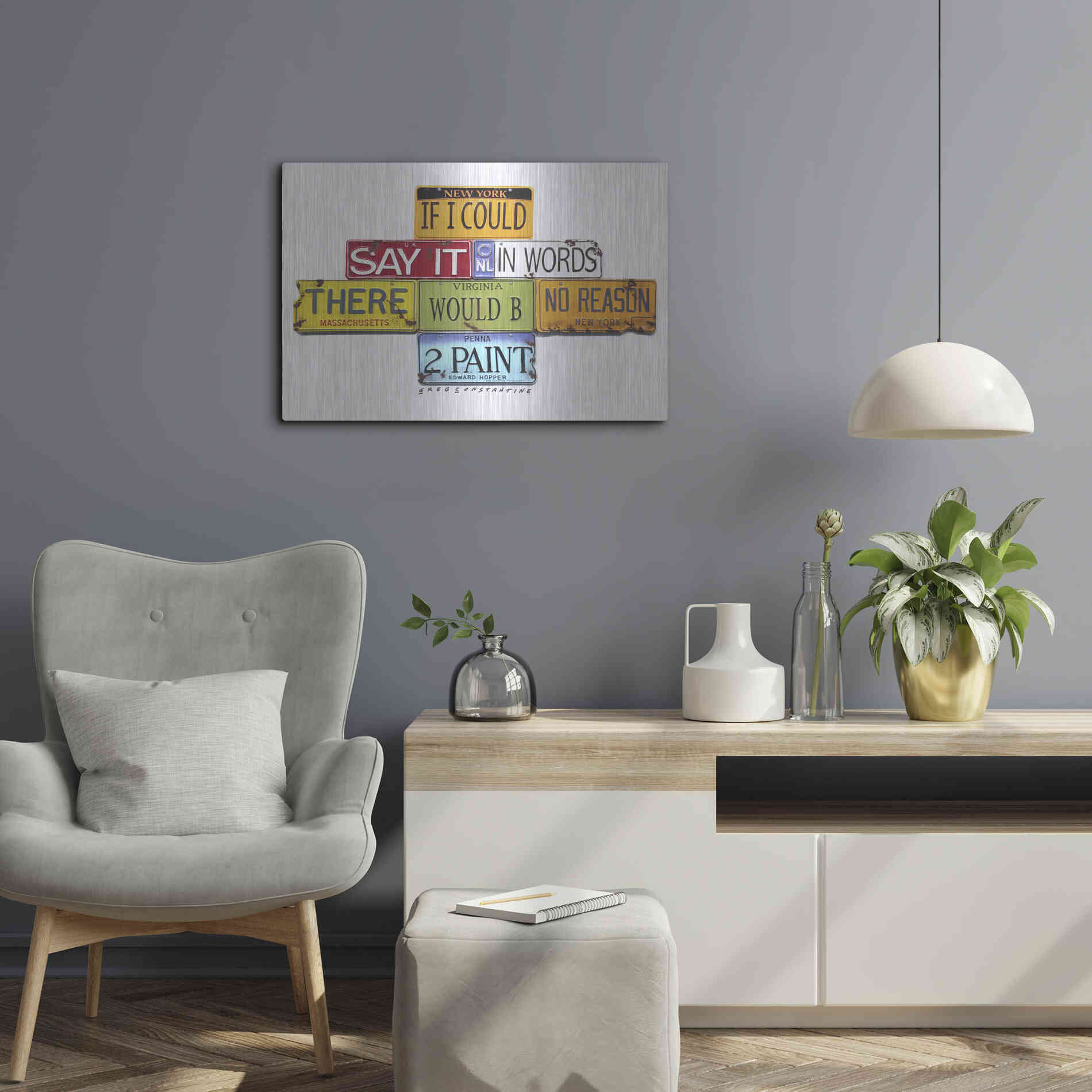 Luxe Metal Art 'Hopper Say It In Words' by Gregory Constantine, Metal Wall Art,24x16