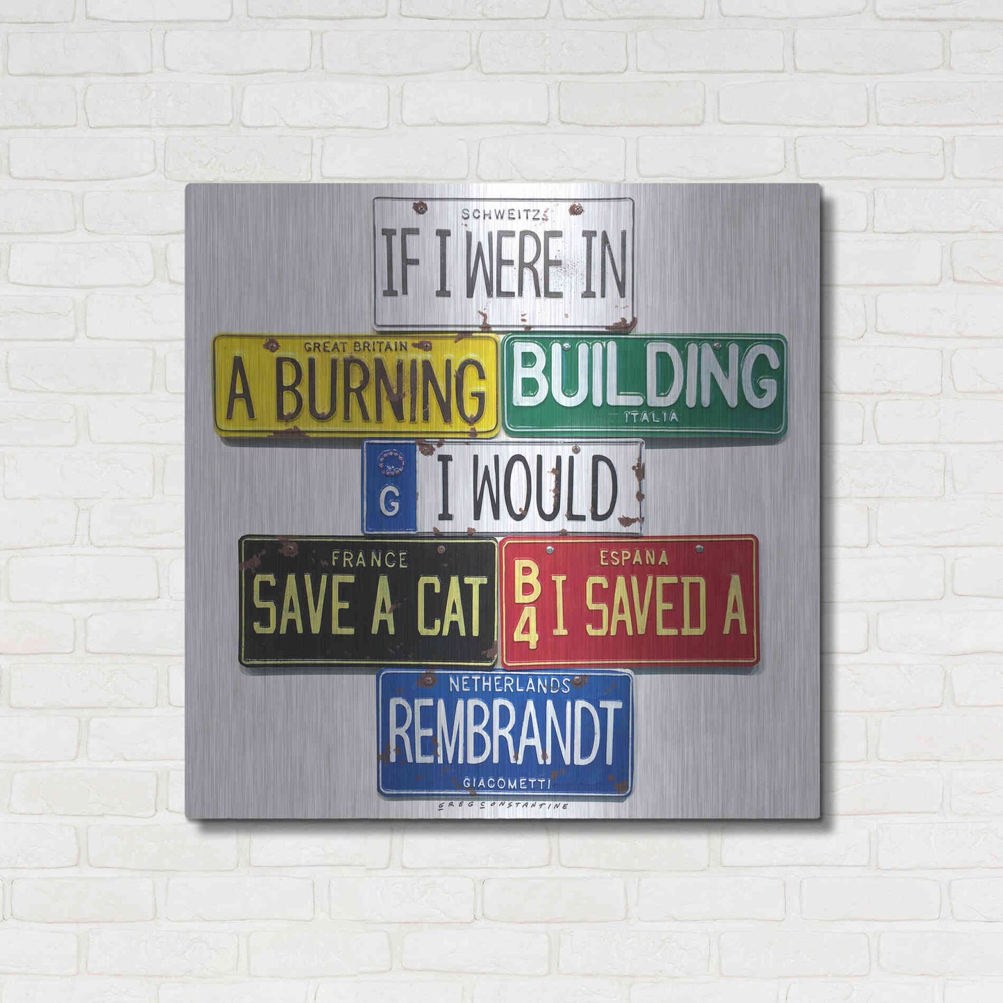 Luxe Metal Art 'Giacometti Save A Cat' by Gregory Constantine, Metal Wall Art,36x36