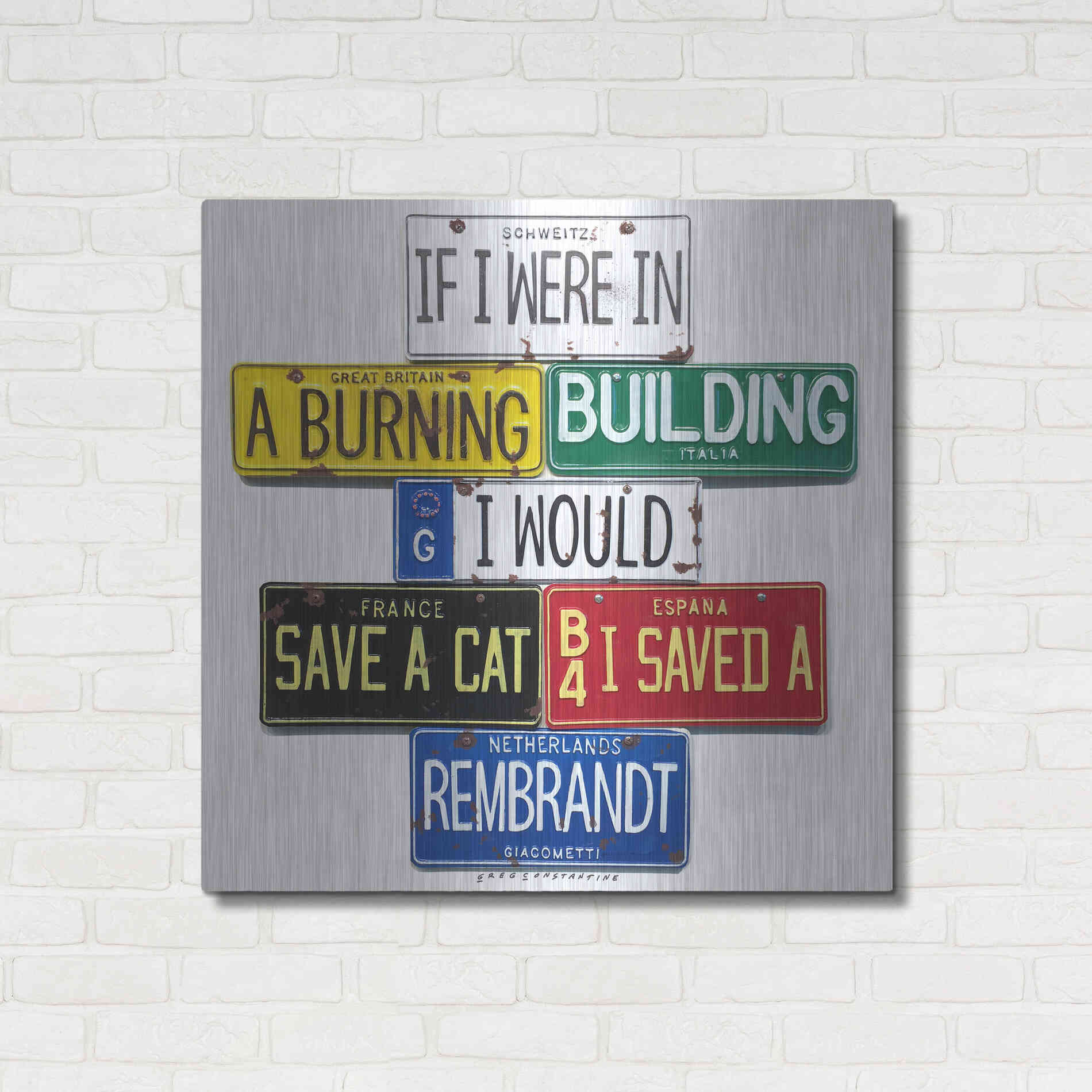 Luxe Metal Art 'Giacometti Save A Cat' by Gregory Constantine, Metal Wall Art,36x36