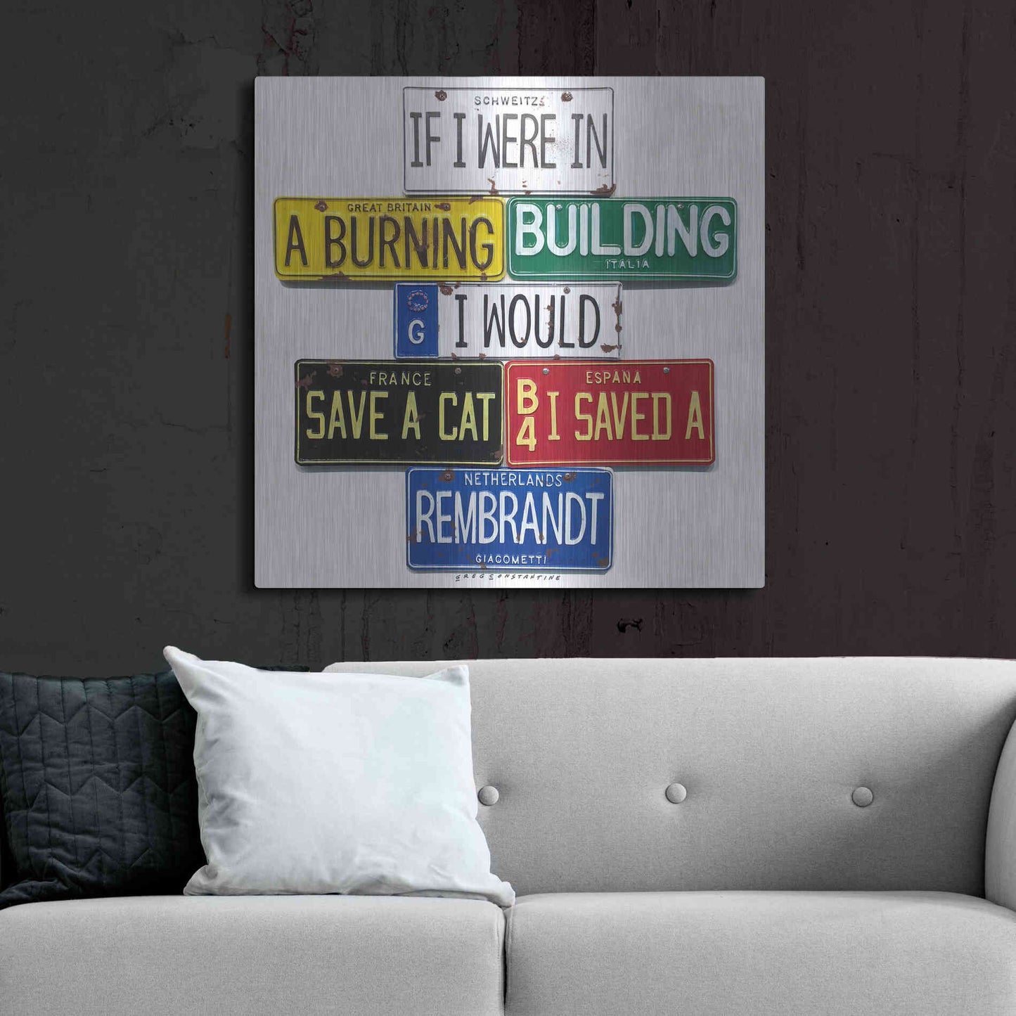 Luxe Metal Art 'Giacometti Save A Cat' by Gregory Constantine, Metal Wall Art,36x36