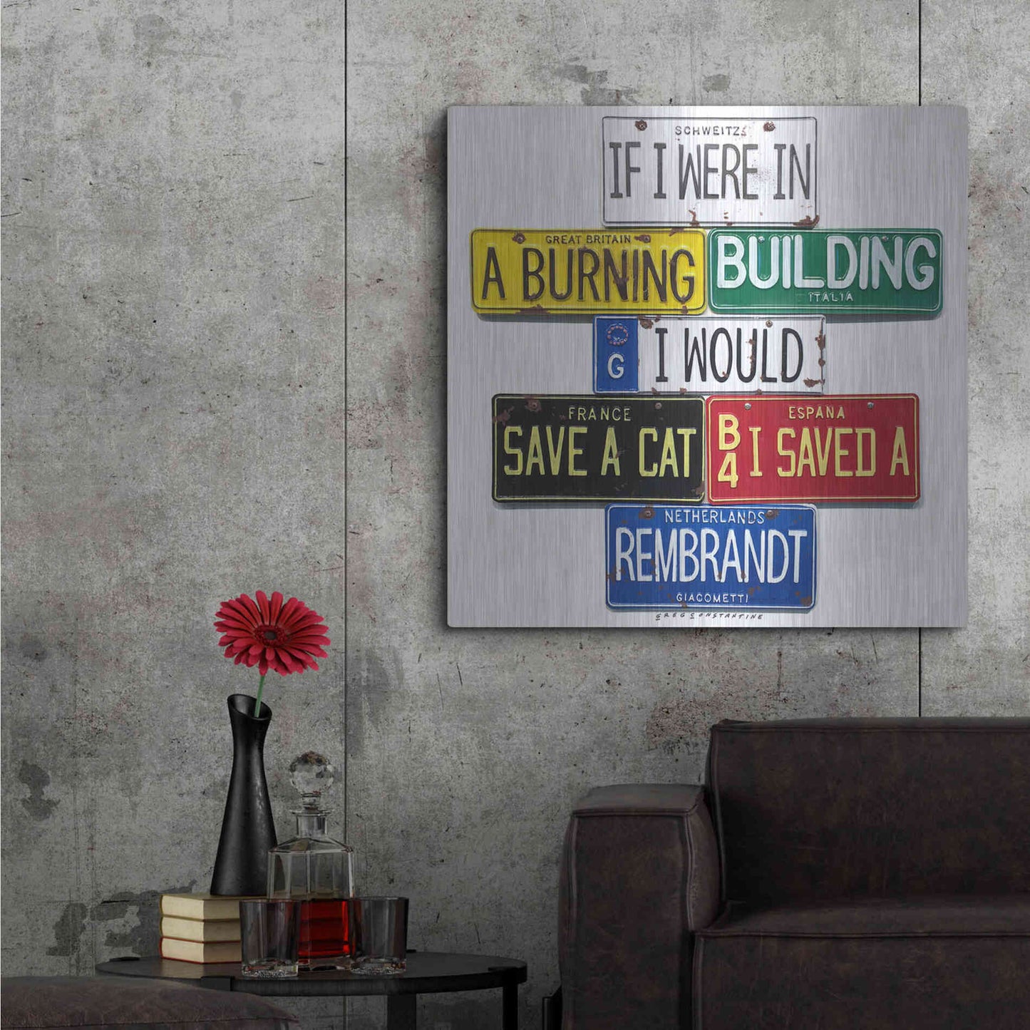 Luxe Metal Art 'Giacometti Save A Cat' by Gregory Constantine, Metal Wall Art,36x36