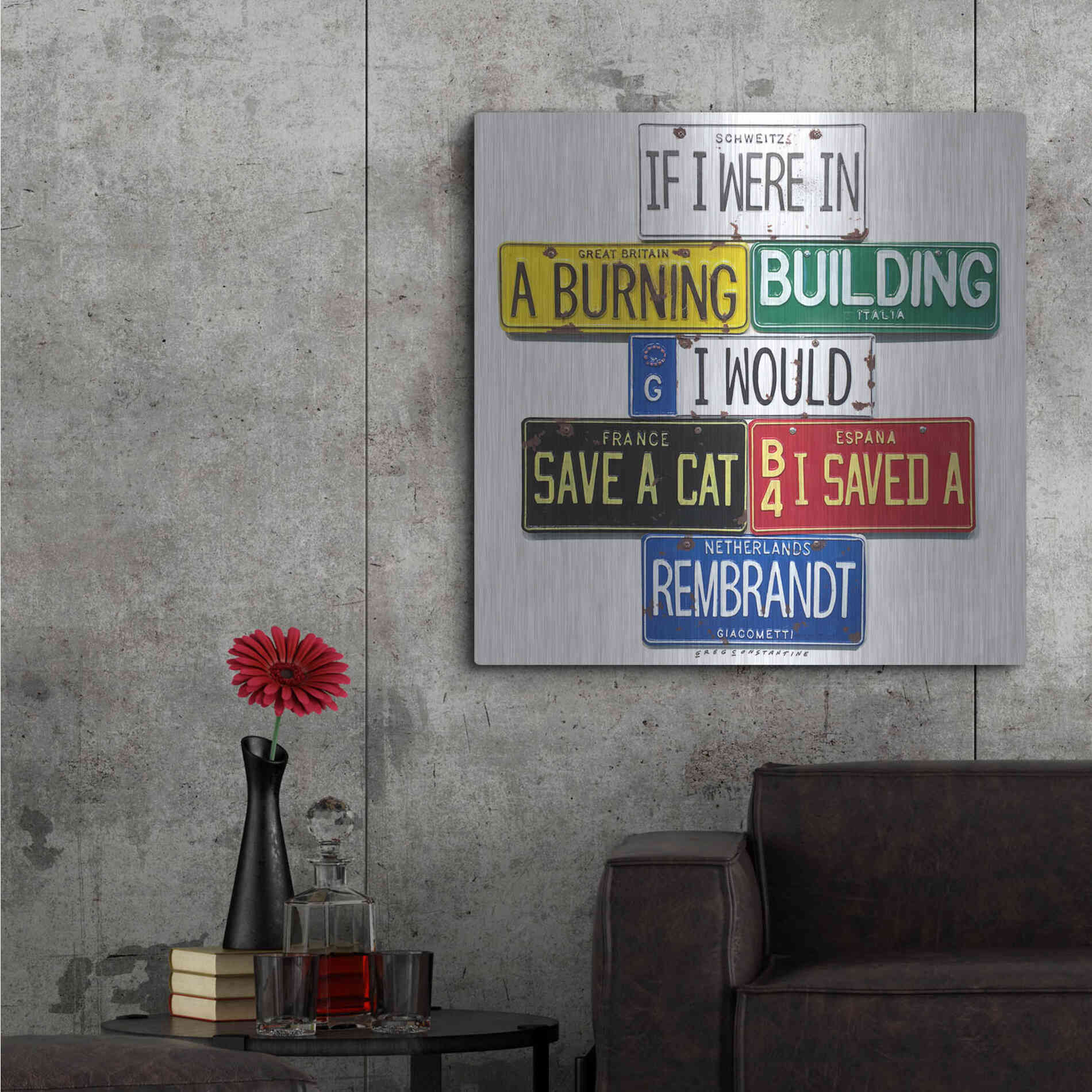 Luxe Metal Art 'Giacometti Save A Cat' by Gregory Constantine, Metal Wall Art,36x36