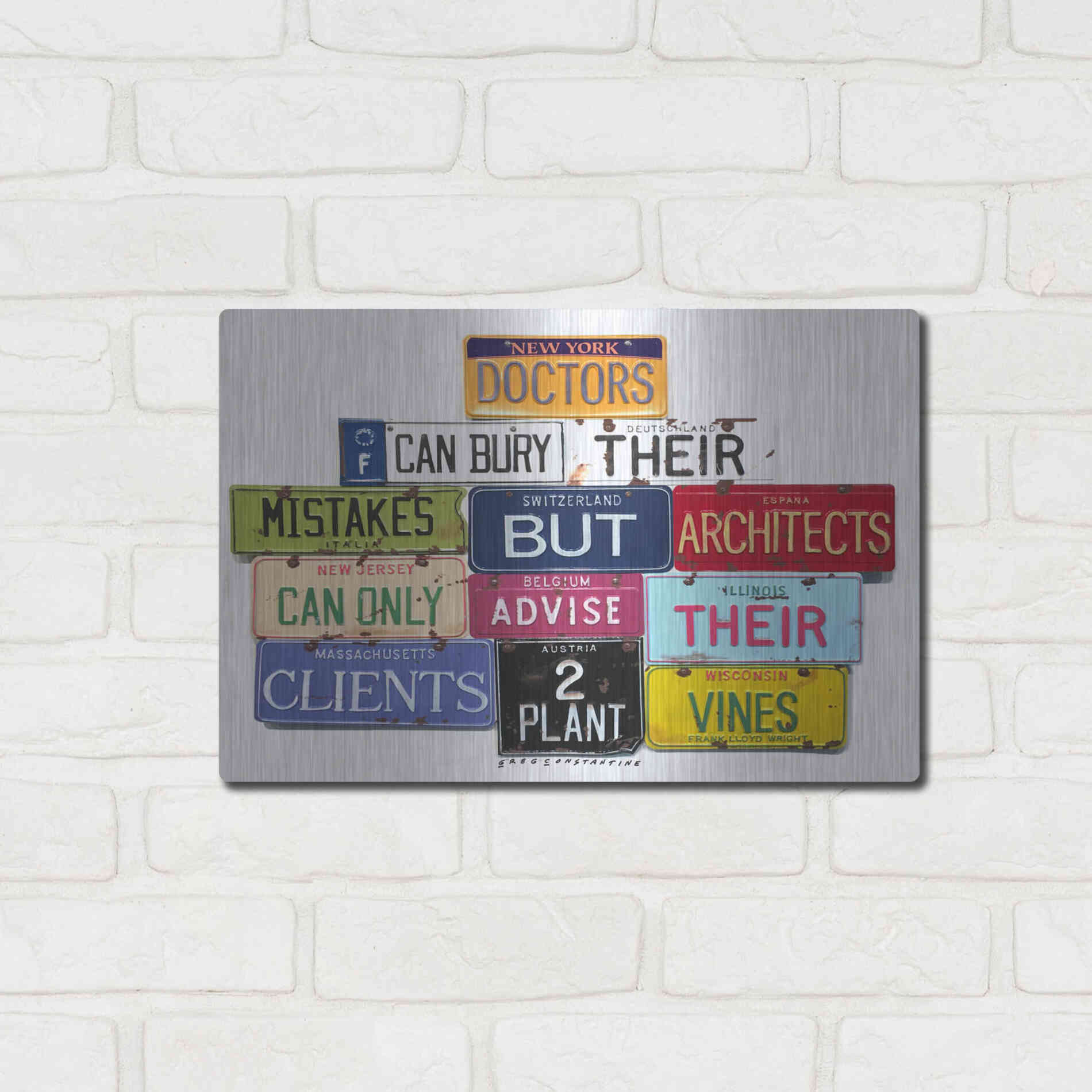 Luxe Metal Art 'FLWright Doctors Bury Mistakes' by Gregory Constantine, Metal Wall Art,16x12