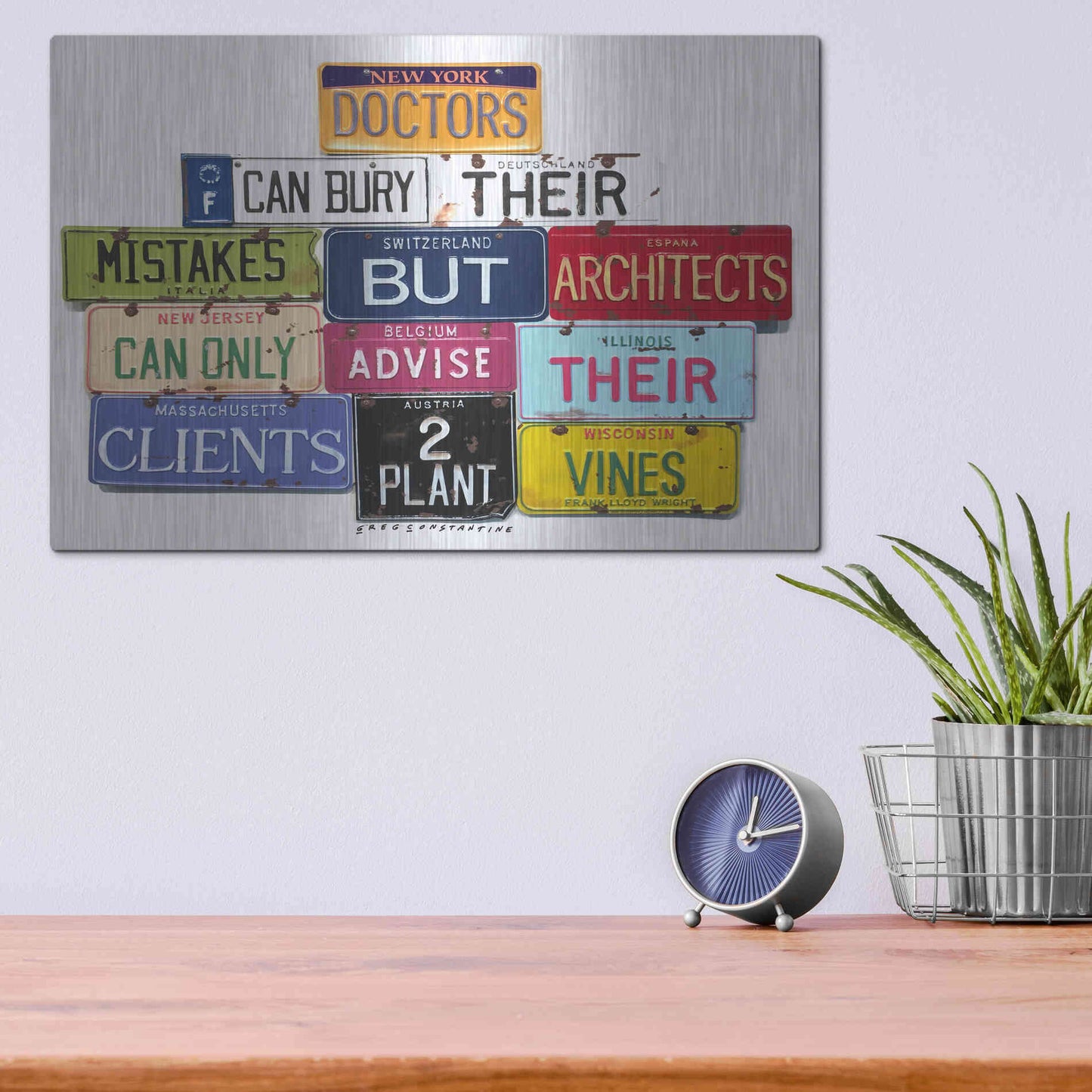 Luxe Metal Art 'FLWright Doctors Bury Mistakes' by Gregory Constantine, Metal Wall Art,16x12