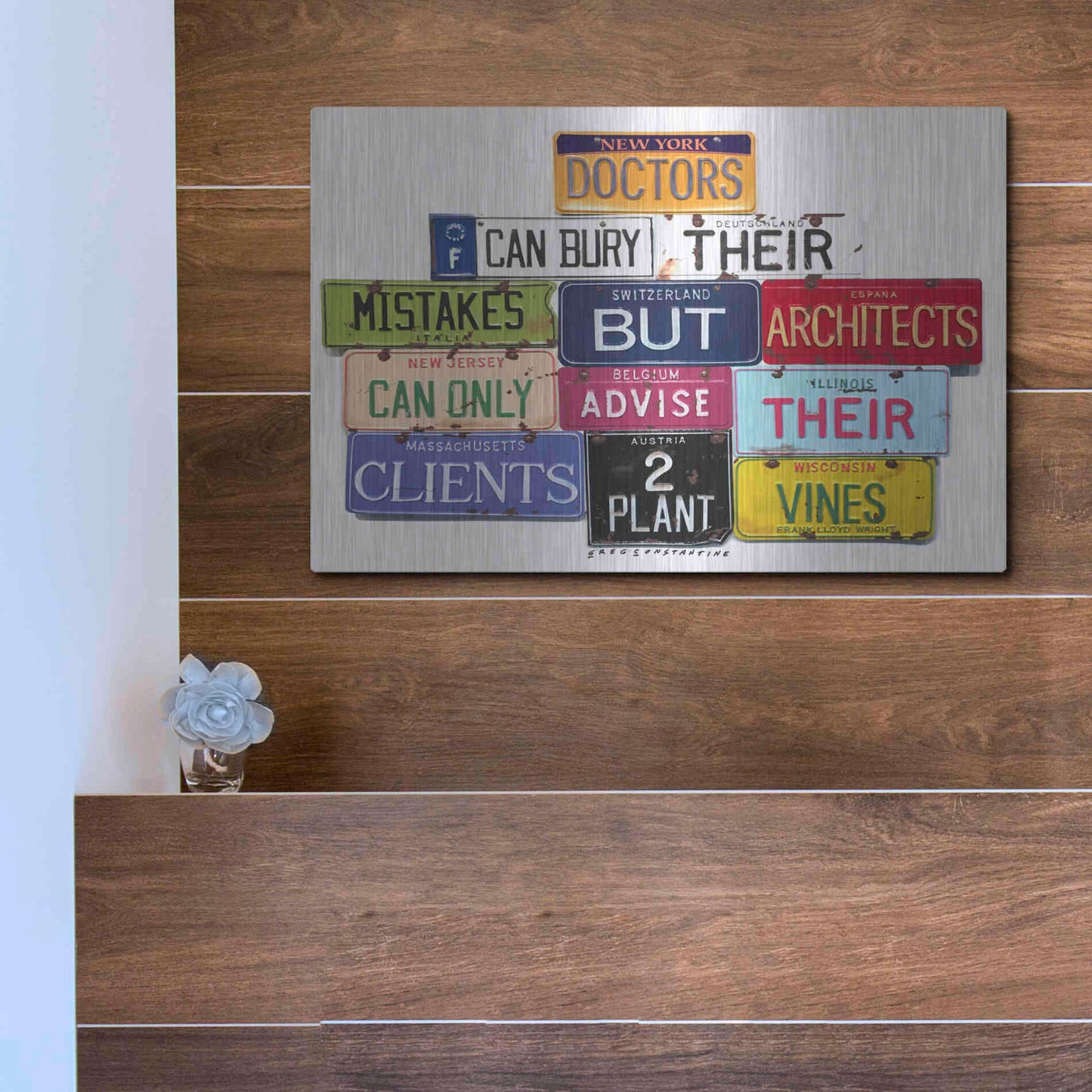 Luxe Metal Art 'FLWright Doctors Bury Mistakes' by Gregory Constantine, Metal Wall Art,16x12