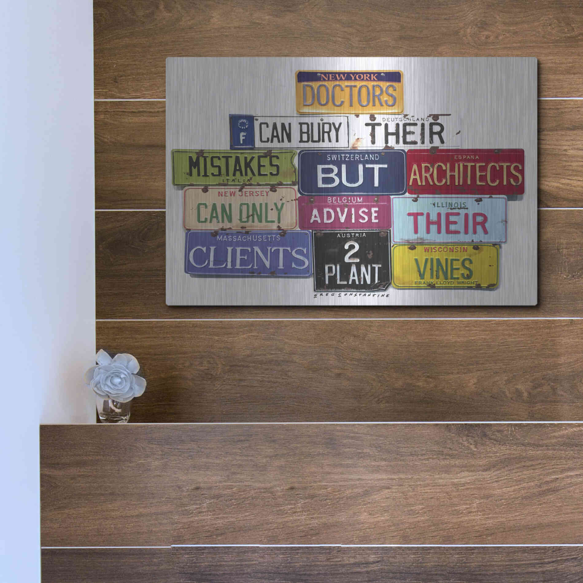 Luxe Metal Art 'FLWright Doctors Bury Mistakes' by Gregory Constantine, Metal Wall Art,16x12
