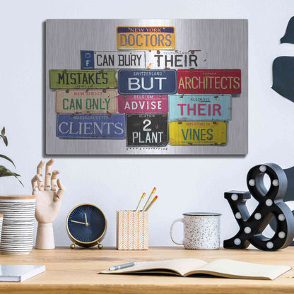 Luxe Metal Art 'FLWright Doctors Bury Mistakes' by Gregory Constantine, Metal Wall Art,16x12