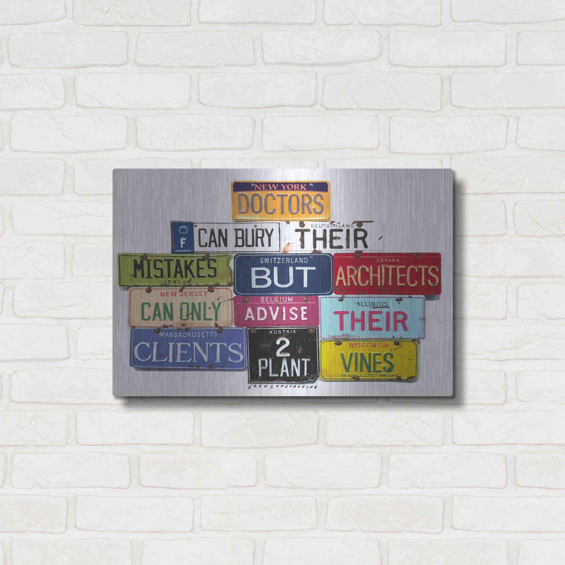 Luxe Metal Art 'FLWright Doctors Bury Mistakes' by Gregory Constantine, Metal Wall Art,24x16