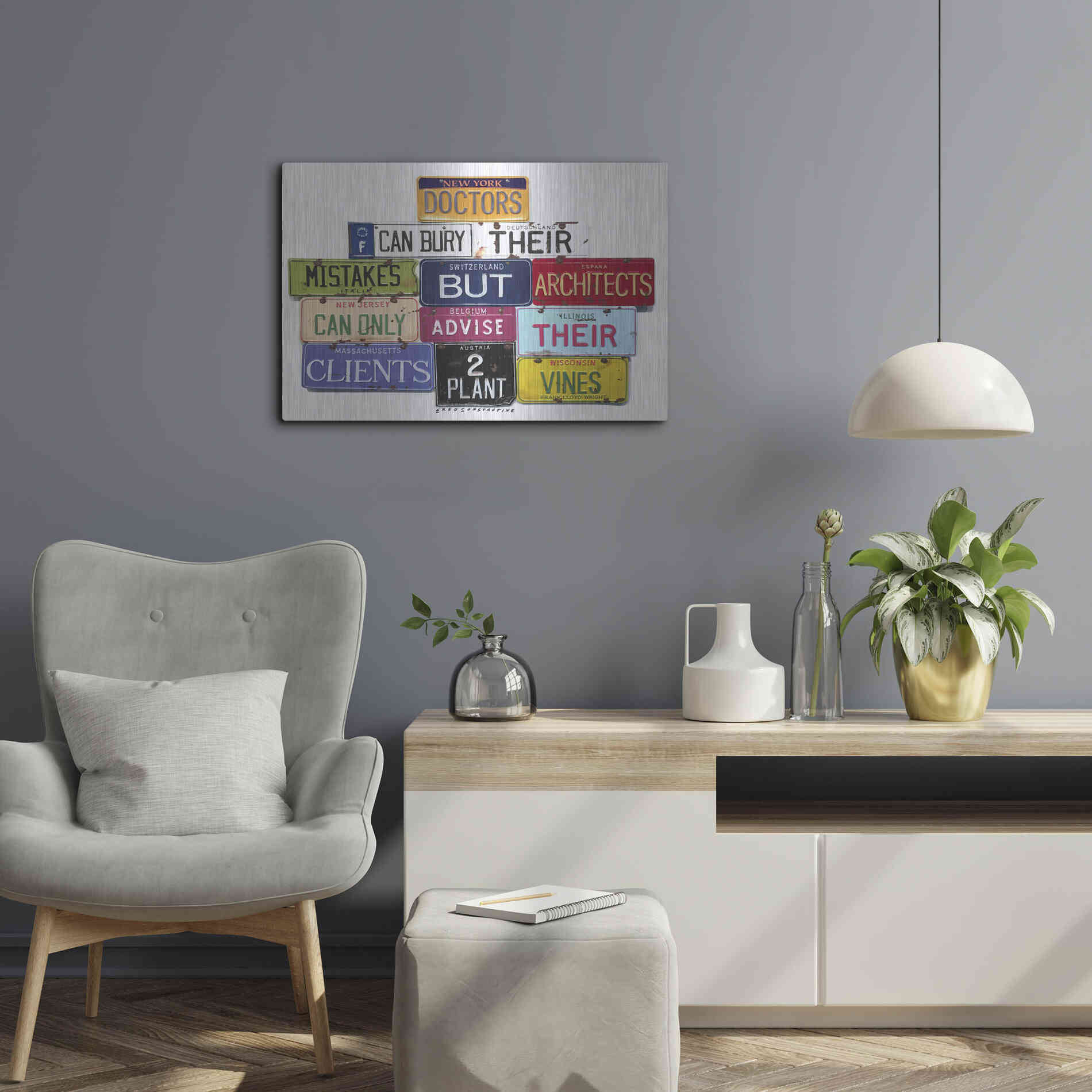 Luxe Metal Art 'FLWright Doctors Bury Mistakes' by Gregory Constantine, Metal Wall Art,24x16
