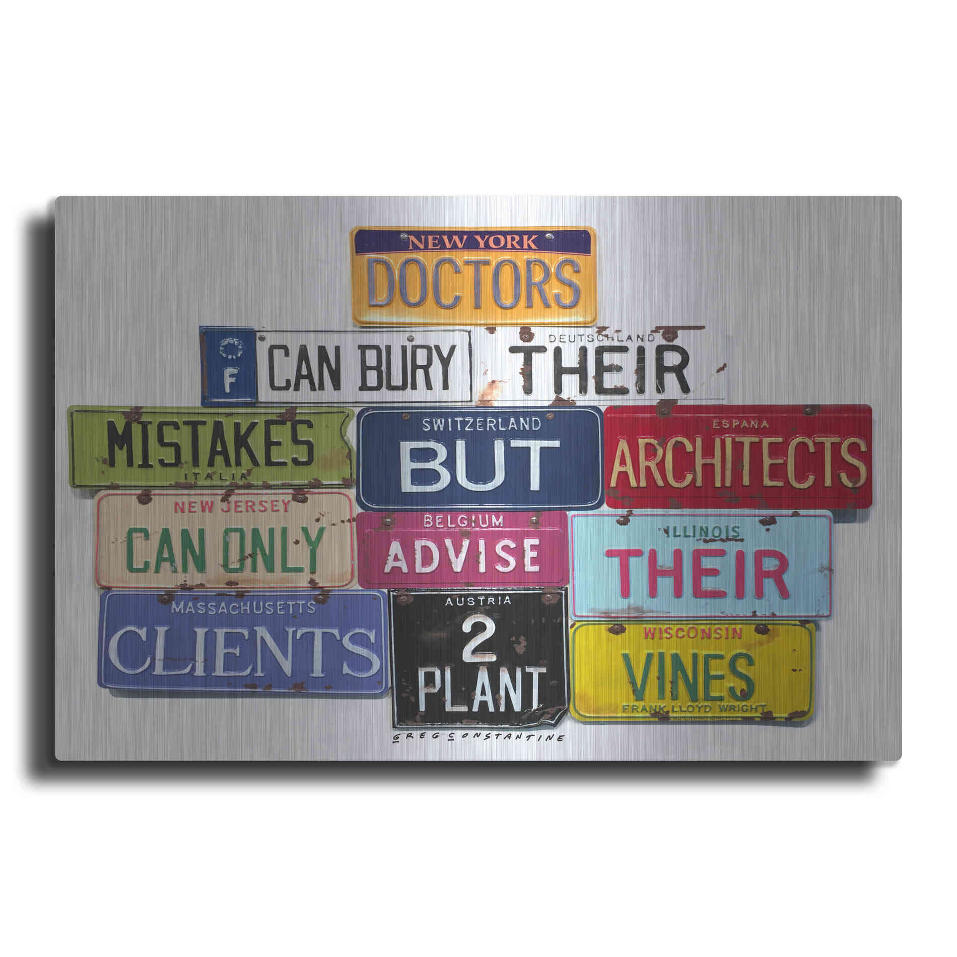 Luxe Metal Art 'FLWright Doctors Bury Mistakes' by Gregory Constantine, Metal Wall Art