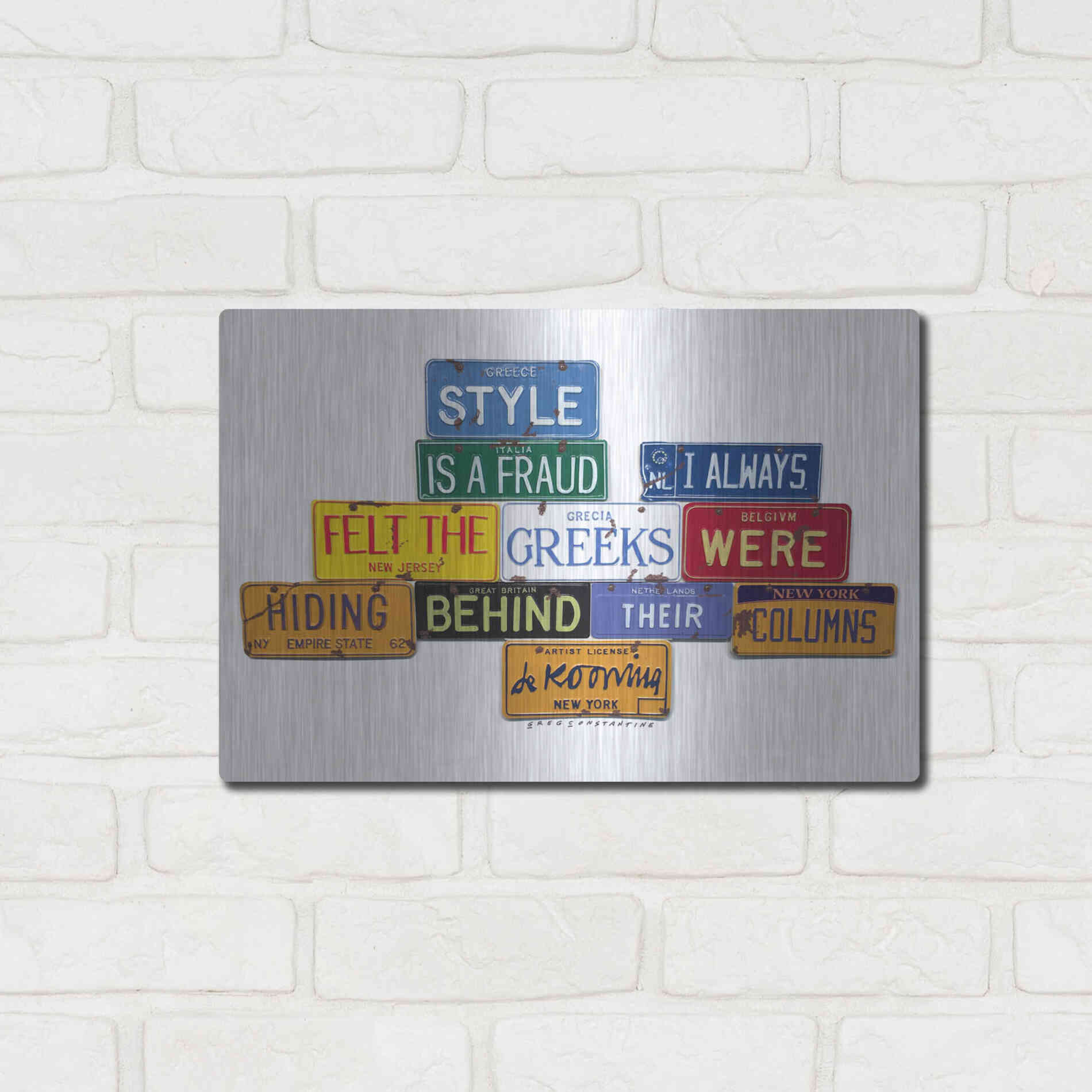 Luxe Metal Art 'De Kooning Style A Fraud' by Gregory Constantine, Metal Wall Art,16x12