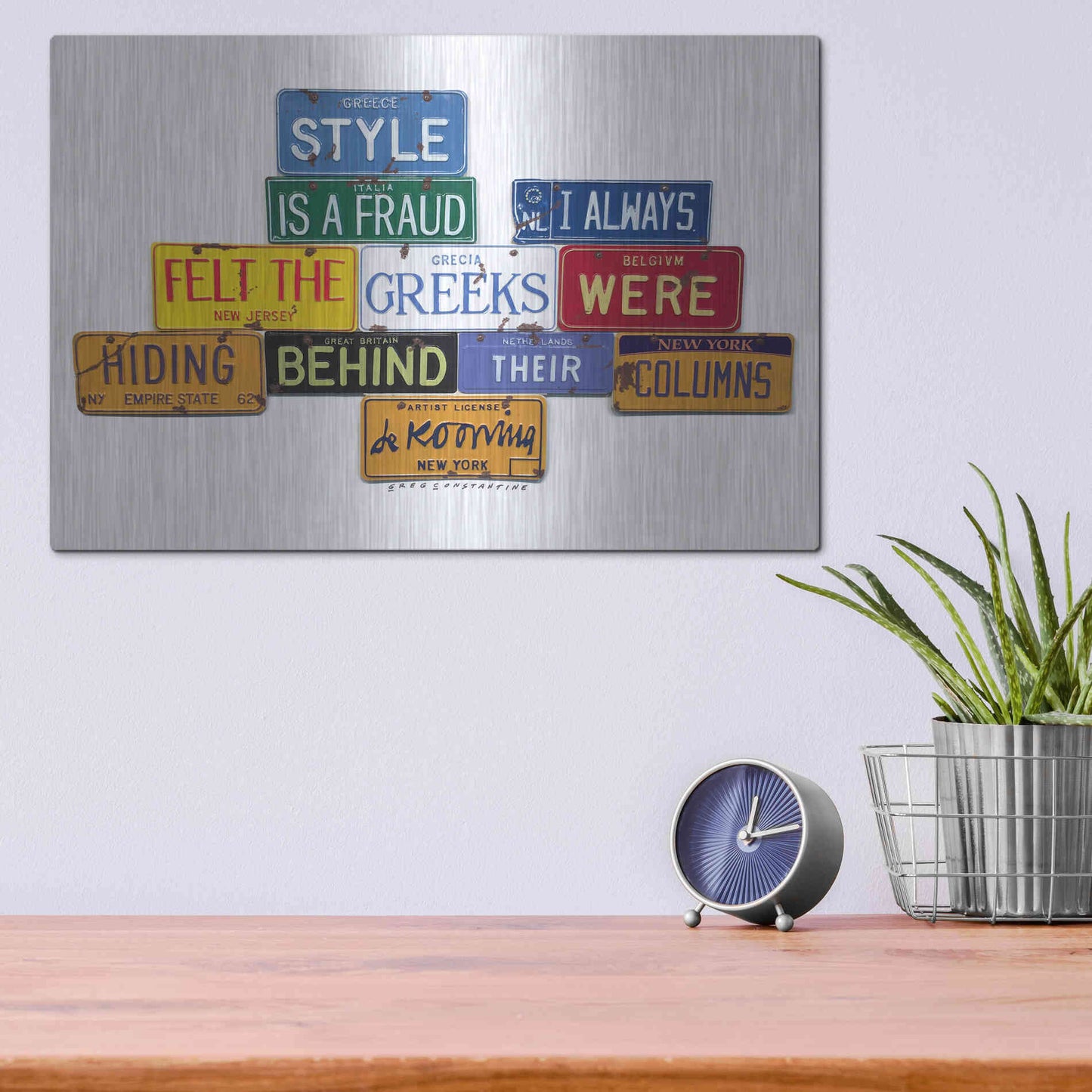 Luxe Metal Art 'De Kooning Style A Fraud' by Gregory Constantine, Metal Wall Art,16x12