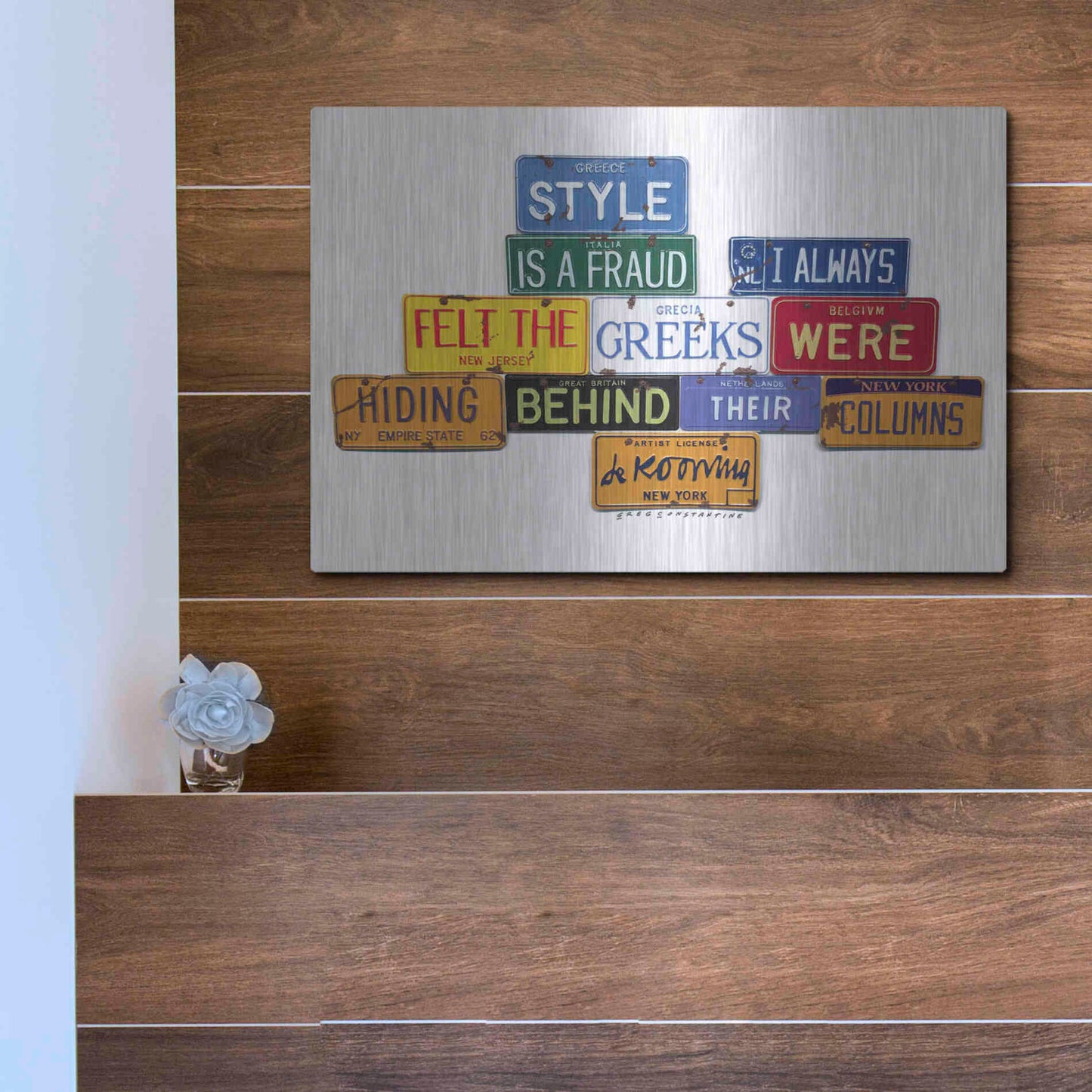 Luxe Metal Art 'De Kooning Style A Fraud' by Gregory Constantine, Metal Wall Art,16x12