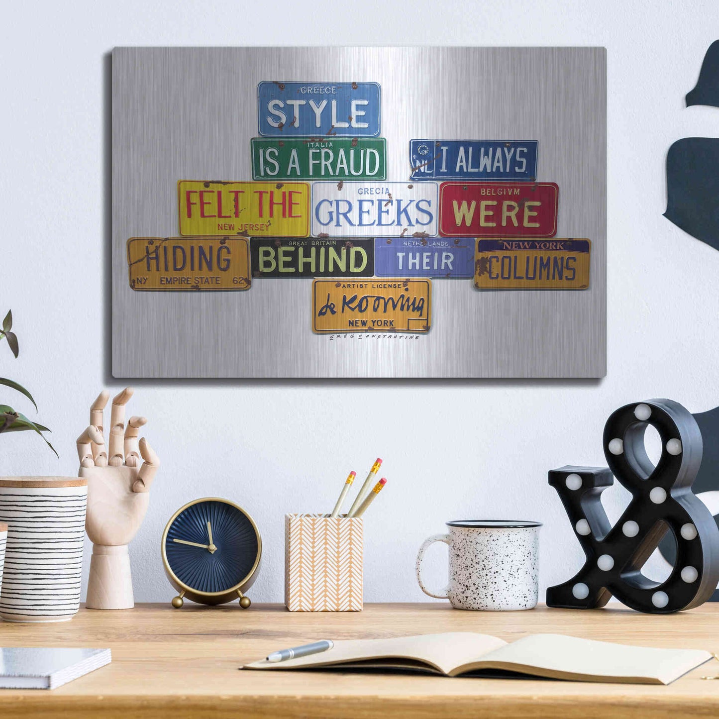 Luxe Metal Art 'De Kooning Style A Fraud' by Gregory Constantine, Metal Wall Art,16x12