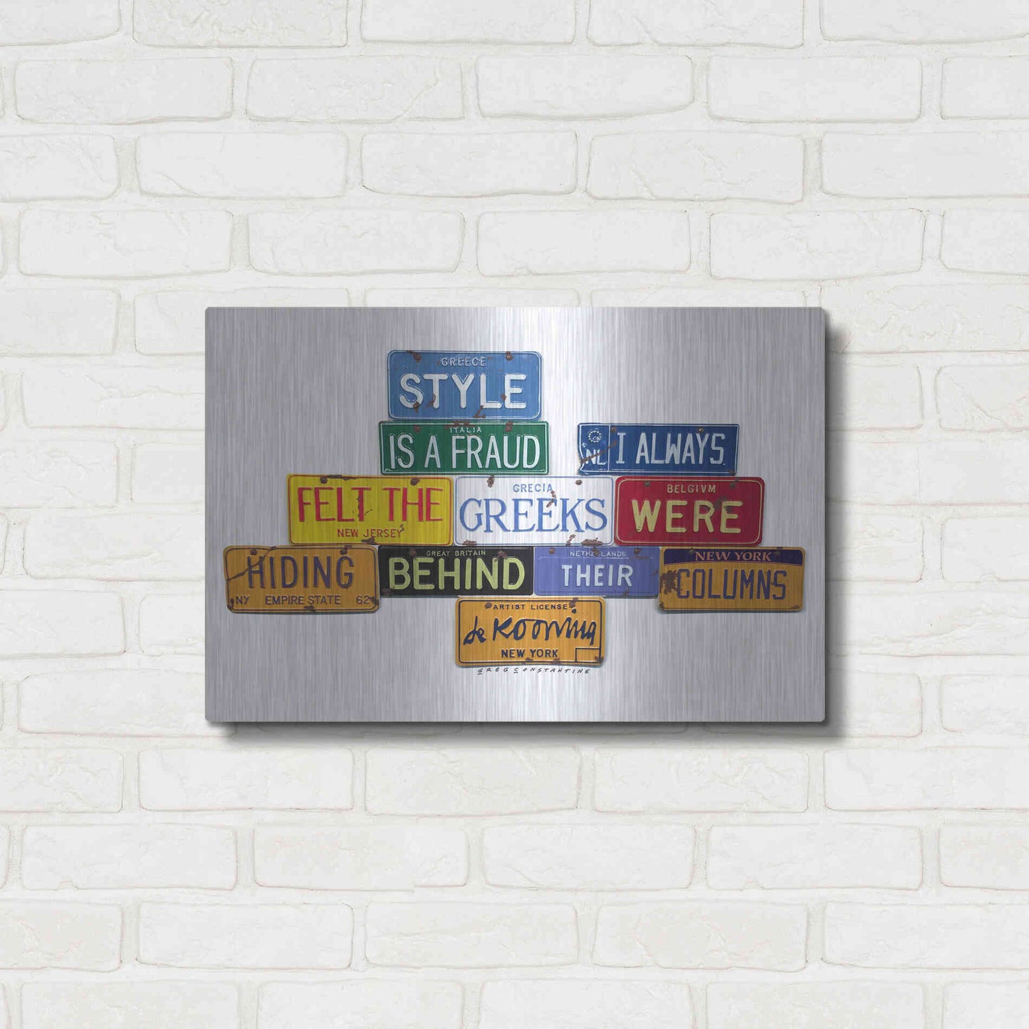 Luxe Metal Art 'De Kooning Style A Fraud' by Gregory Constantine, Metal Wall Art,24x16