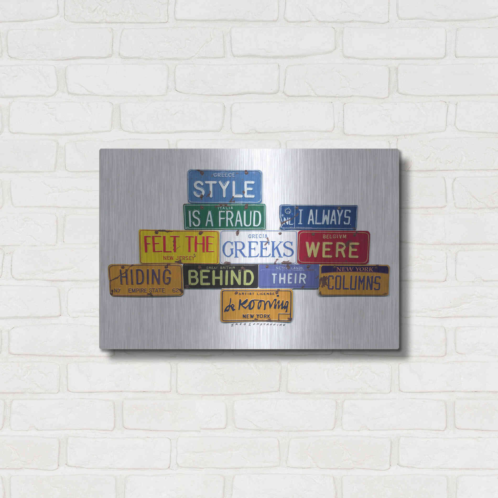 Luxe Metal Art 'De Kooning Style A Fraud' by Gregory Constantine, Metal Wall Art,24x16