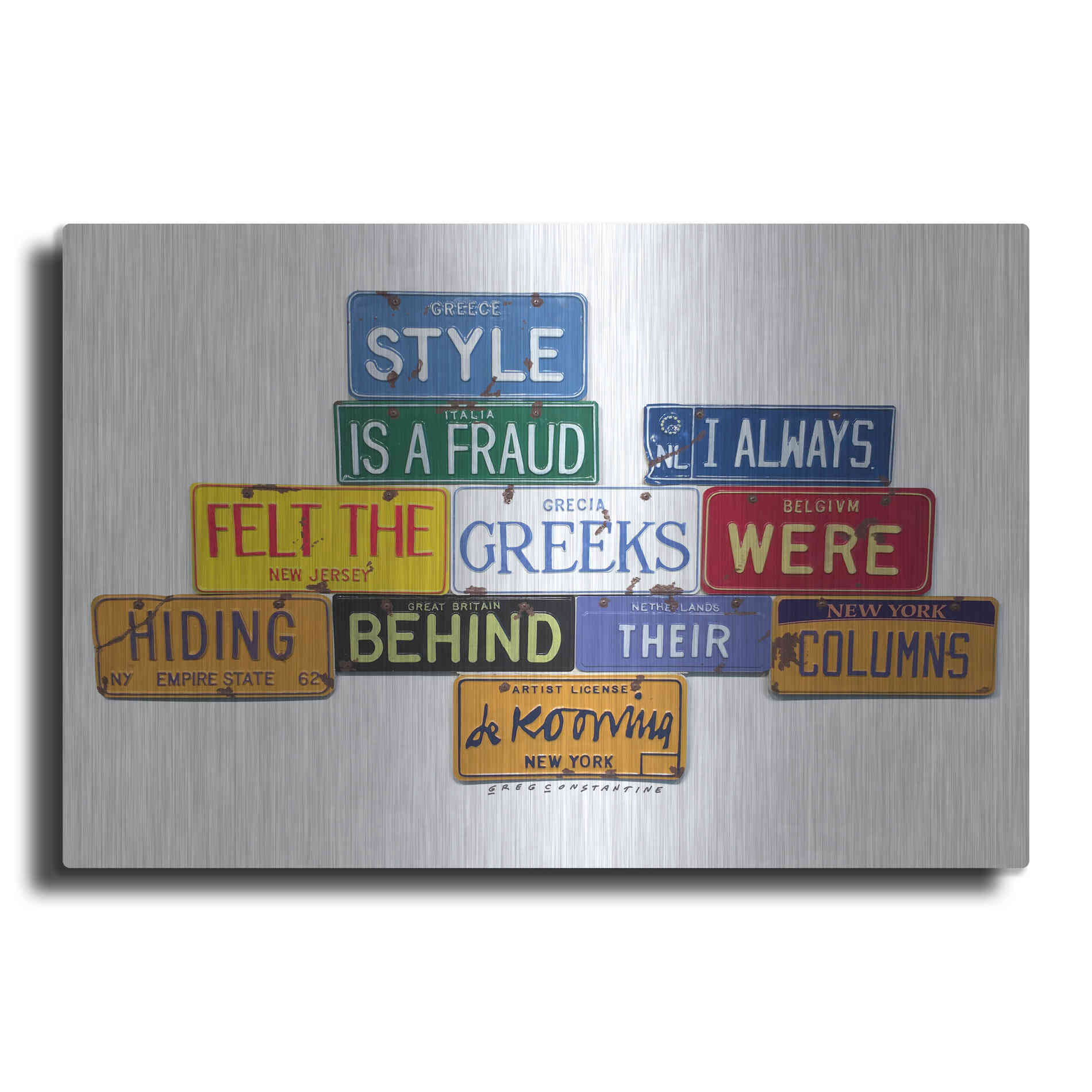 Luxe Metal Art 'De Kooning Style A Fraud' by Gregory Constantine, Metal Wall Art