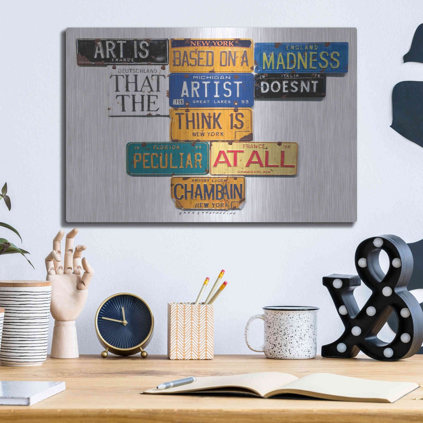 Luxe Metal Art 'Chamberlain Art Is Madness' by Gregory Constantine, Metal Wall Art,16x12