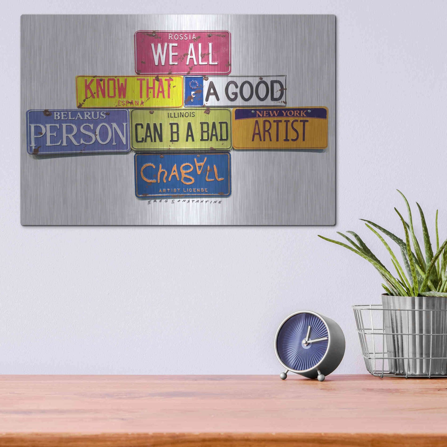 Luxe Metal Art 'Chagall B A Bad Artist' by Gregory Constantine, Metal Wall Art,16x12