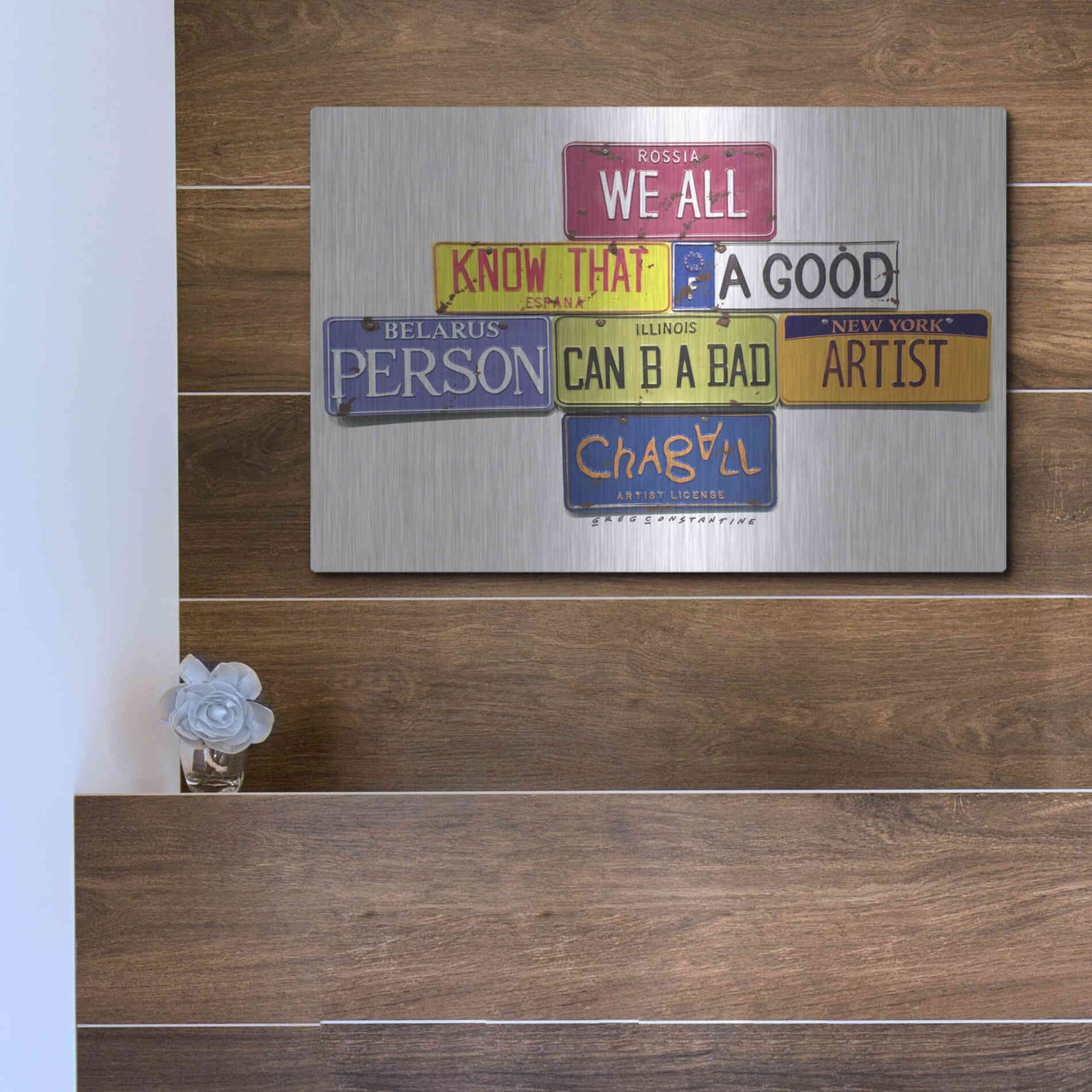 Luxe Metal Art 'Chagall B A Bad Artist' by Gregory Constantine, Metal Wall Art,16x12