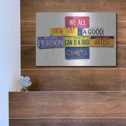 Luxe Metal Art 'Chagall B A Bad Artist' by Gregory Constantine, Metal Wall Art,16x12