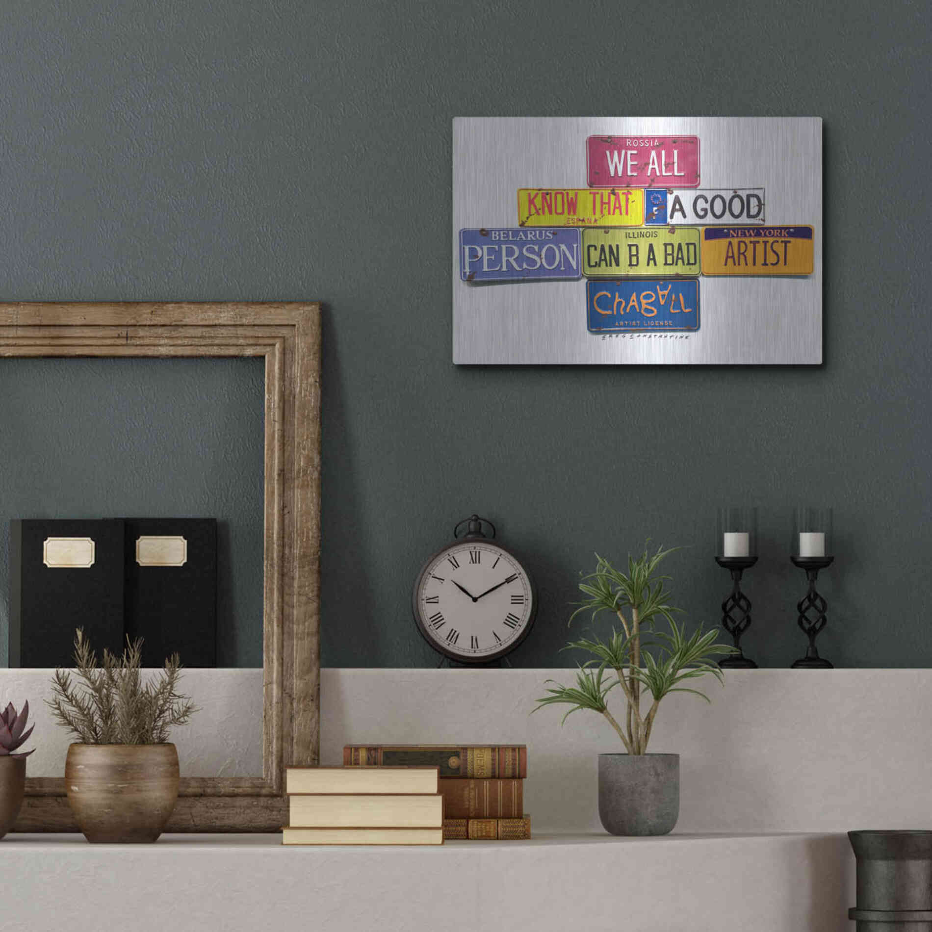 Luxe Metal Art 'Chagall B A Bad Artist' by Gregory Constantine, Metal Wall Art,16x12