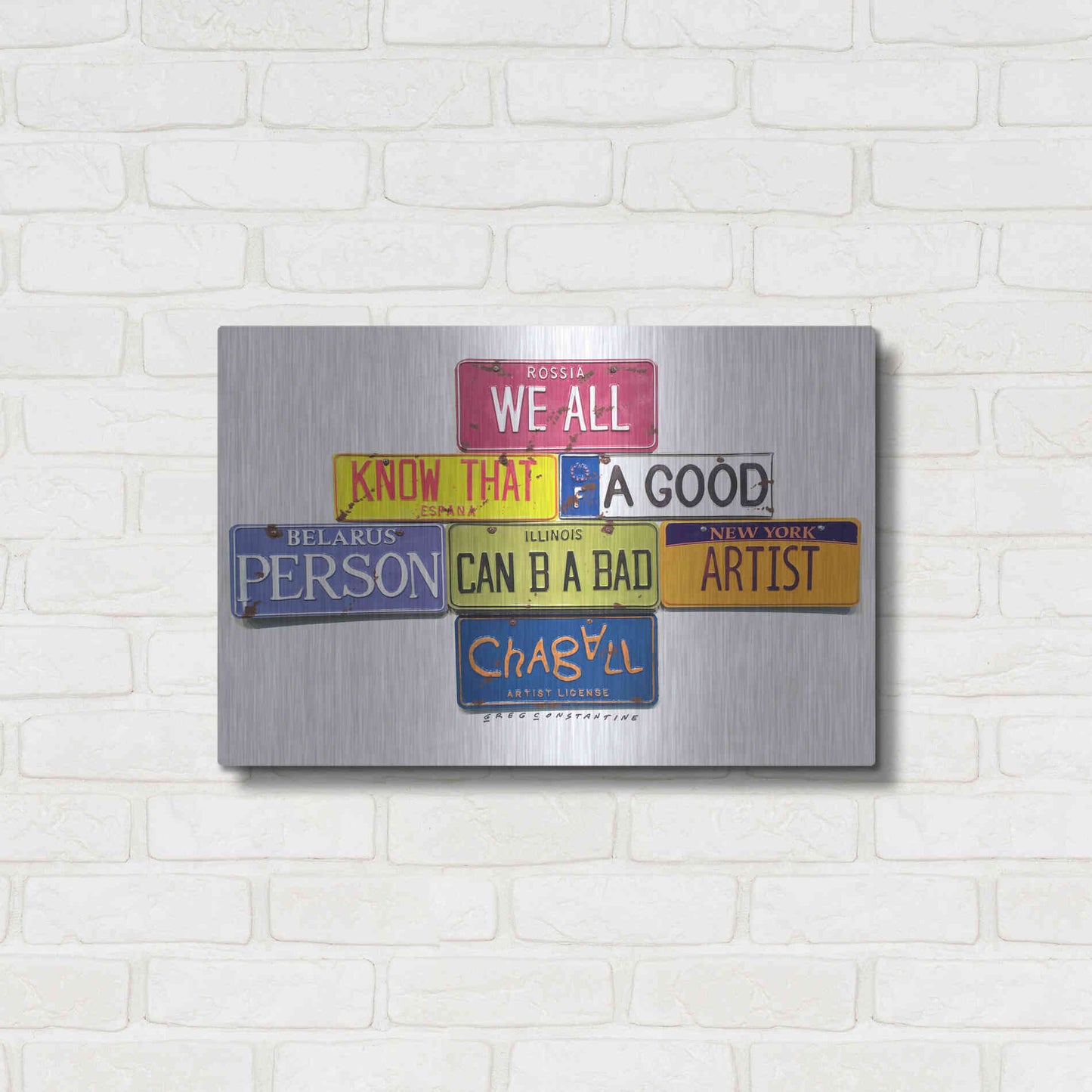 Luxe Metal Art 'Chagall B A Bad Artist' by Gregory Constantine, Metal Wall Art,24x16