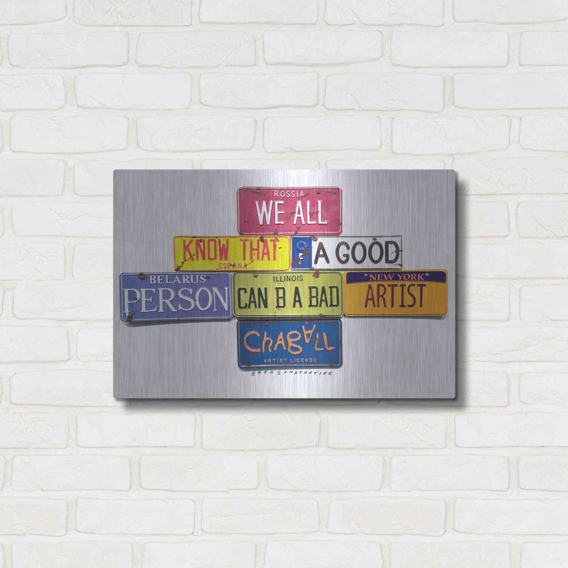 Luxe Metal Art 'Chagall B A Bad Artist' by Gregory Constantine, Metal Wall Art,24x16