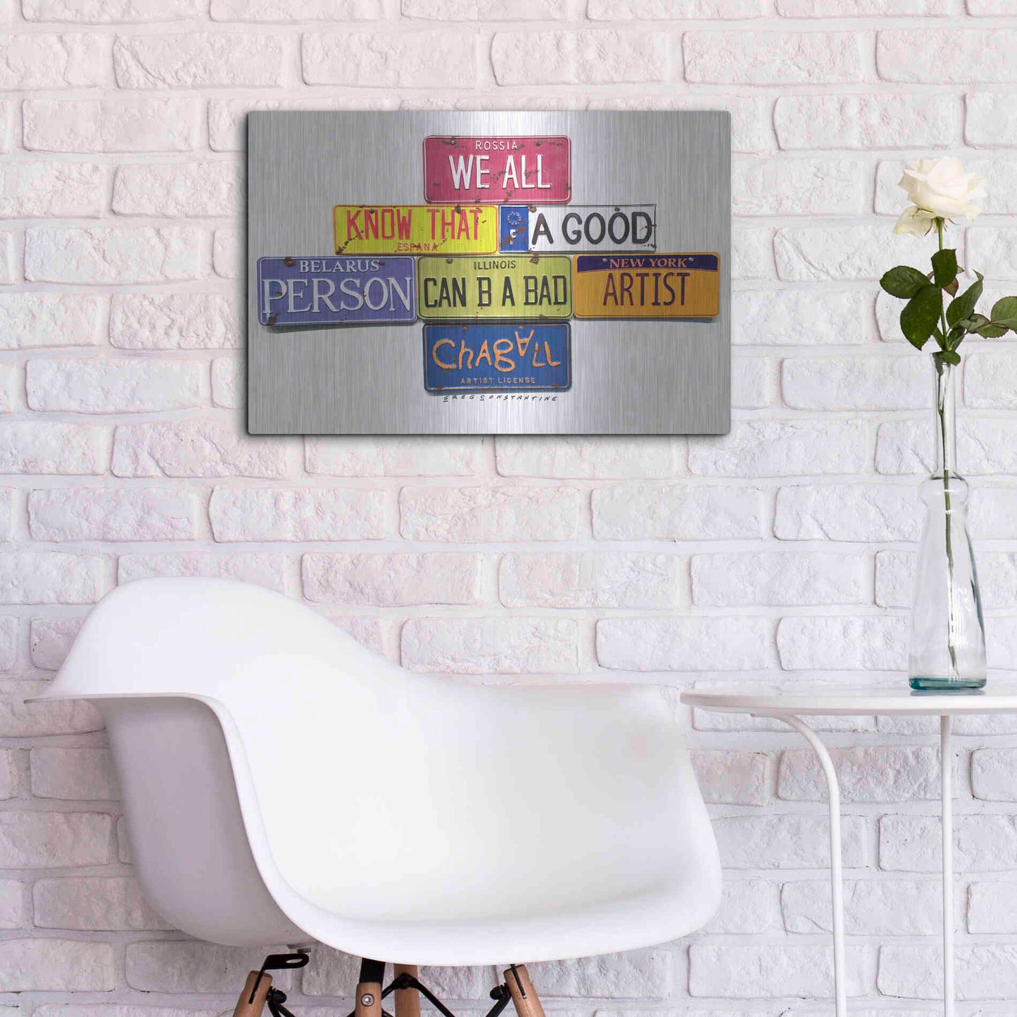 Luxe Metal Art 'Chagall B A Bad Artist' by Gregory Constantine, Metal Wall Art,24x16