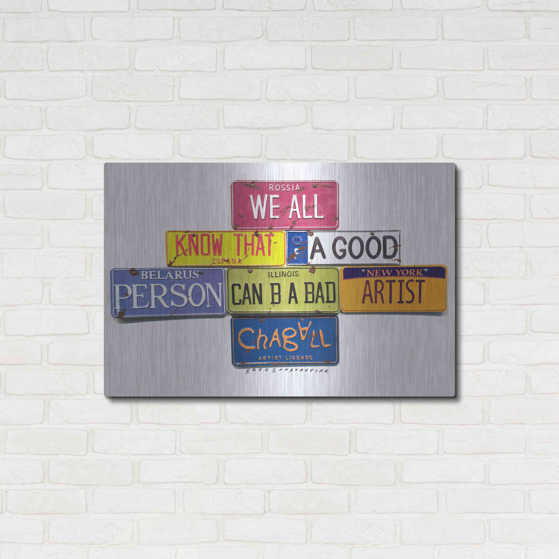 Luxe Metal Art 'Chagall B A Bad Artist' by Gregory Constantine, Metal Wall Art,36x24