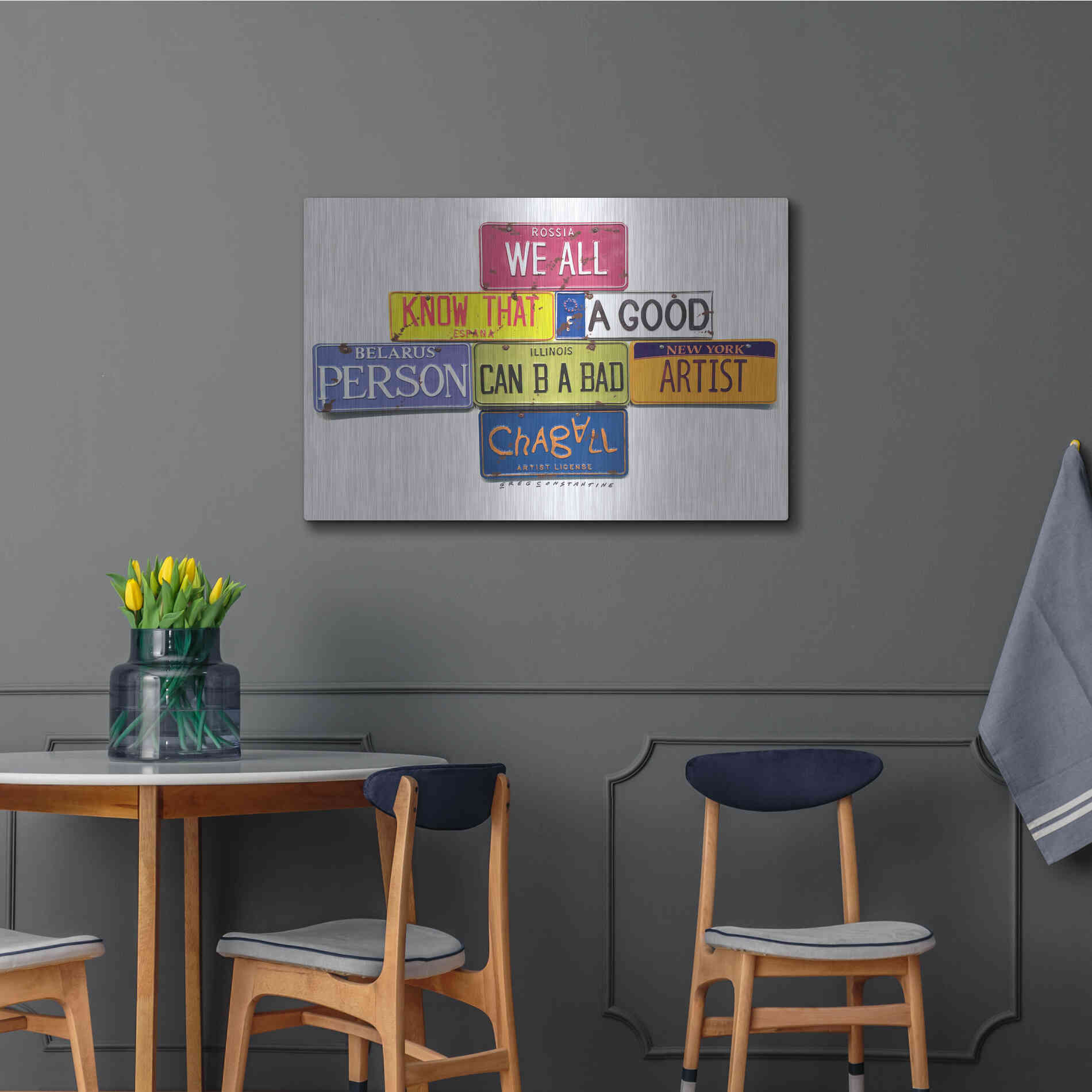 Luxe Metal Art 'Chagall B A Bad Artist' by Gregory Constantine, Metal Wall Art,36x24