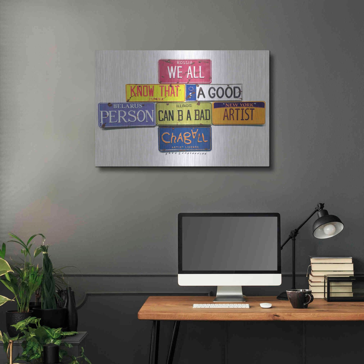 Luxe Metal Art 'Chagall B A Bad Artist' by Gregory Constantine, Metal Wall Art,36x24