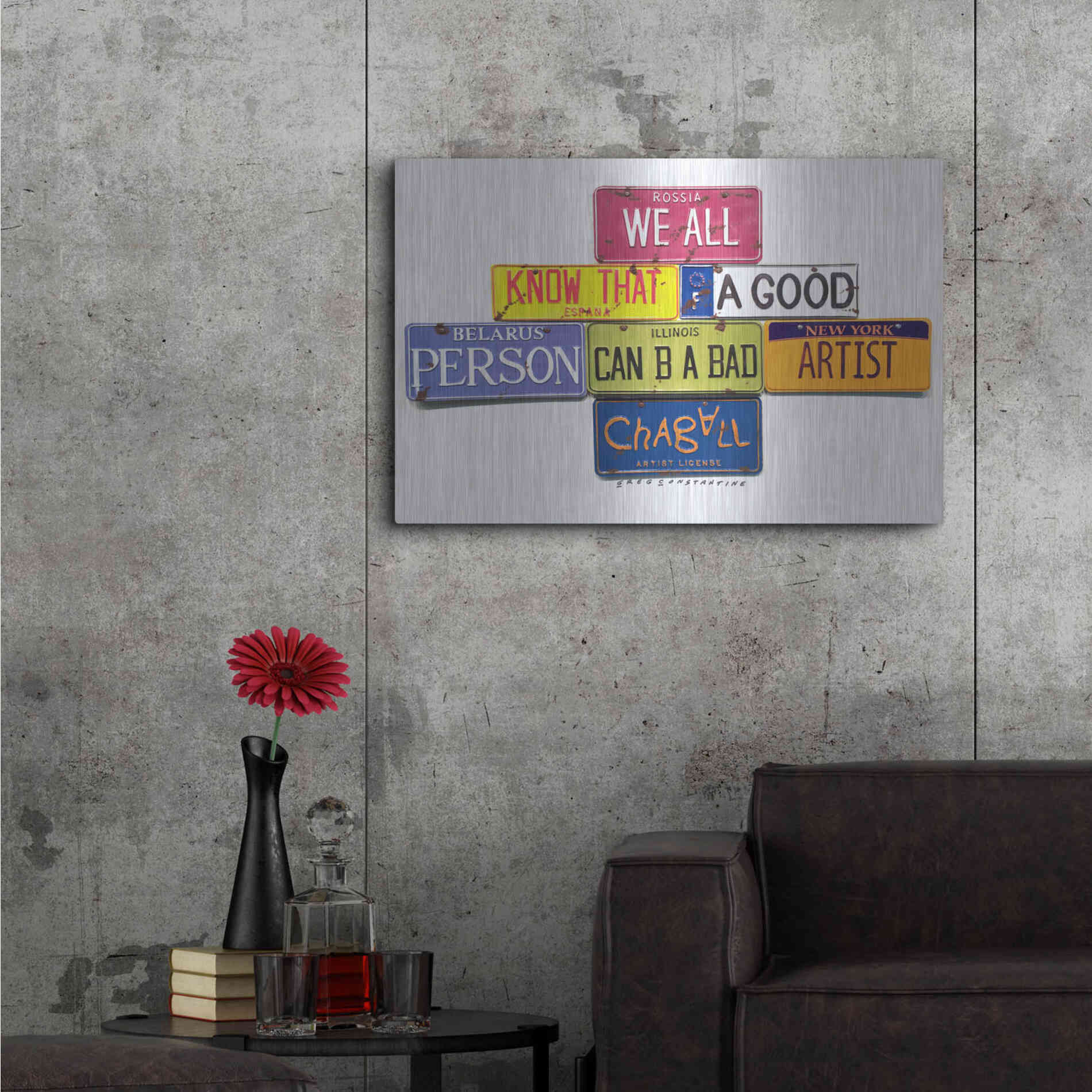 Luxe Metal Art 'Chagall B A Bad Artist' by Gregory Constantine, Metal Wall Art,36x24