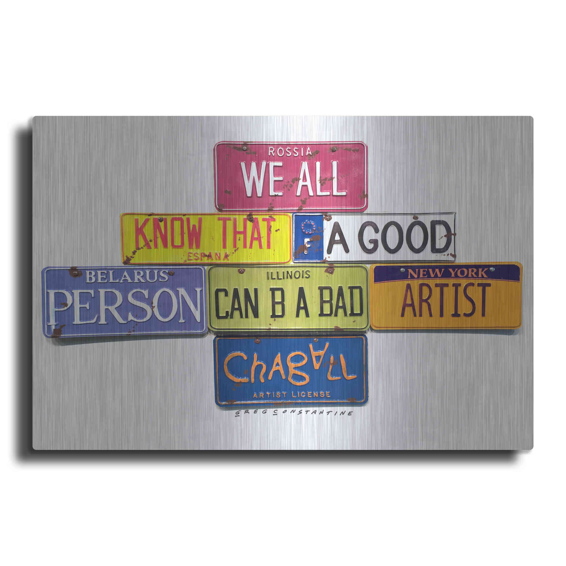 Luxe Metal Art 'Chagall B A Bad Artist' by Gregory Constantine, Metal Wall Art