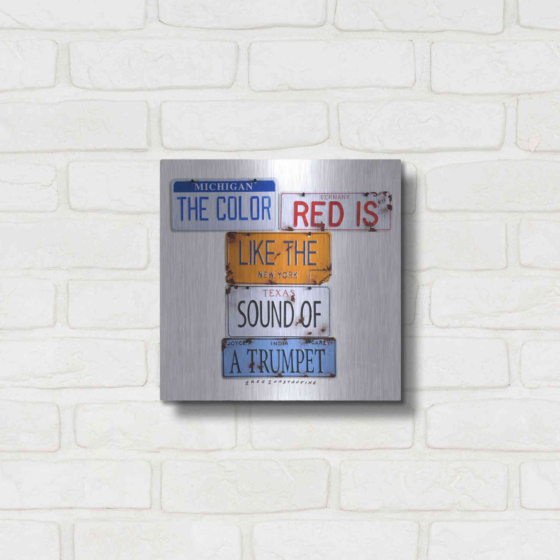 Luxe Metal Art 'Carey The Color Red' by Gregory Constantine, Metal Wall Art,12x12