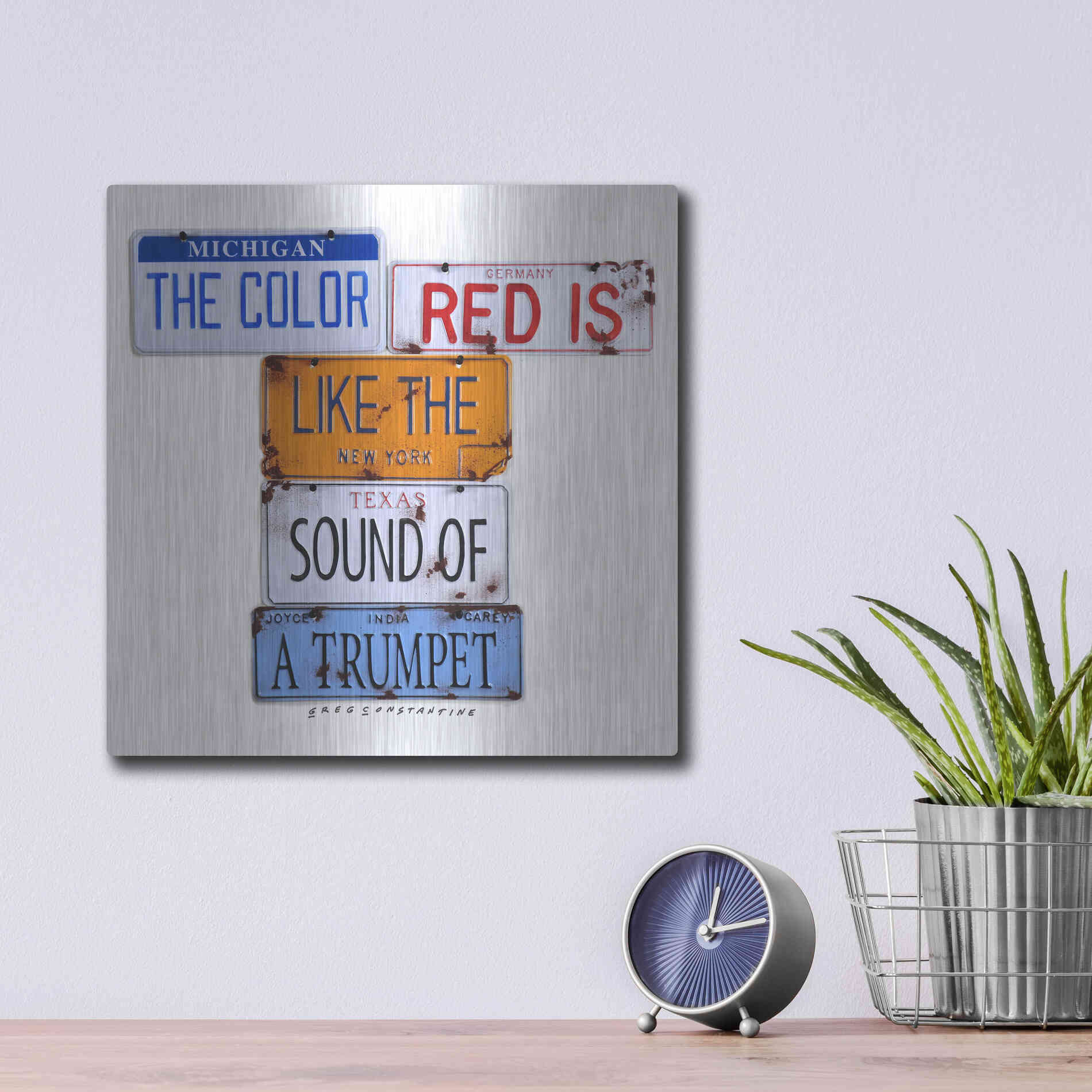 Luxe Metal Art 'Carey The Color Red' by Gregory Constantine, Metal Wall Art,12x12