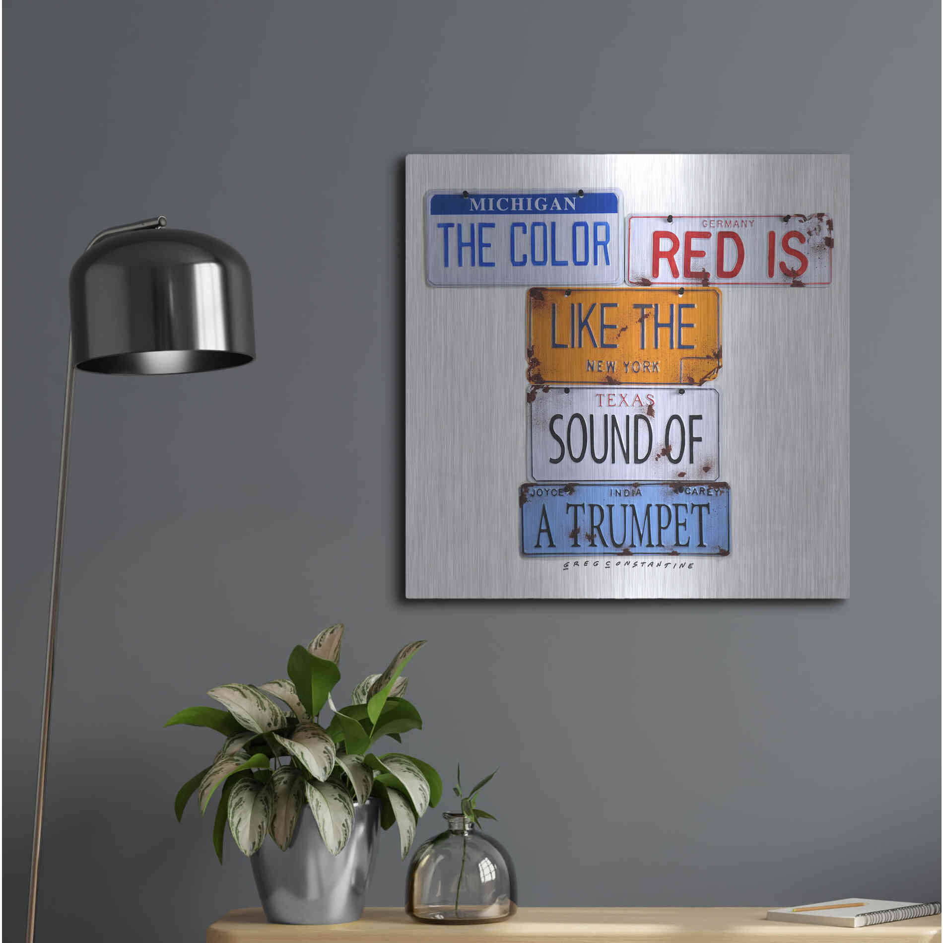 Luxe Metal Art 'Carey The Color Red' by Gregory Constantine, Metal Wall Art,24x24