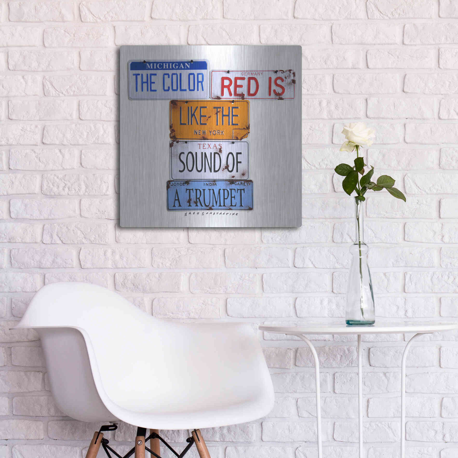 Luxe Metal Art 'Carey The Color Red' by Gregory Constantine, Metal Wall Art,24x24