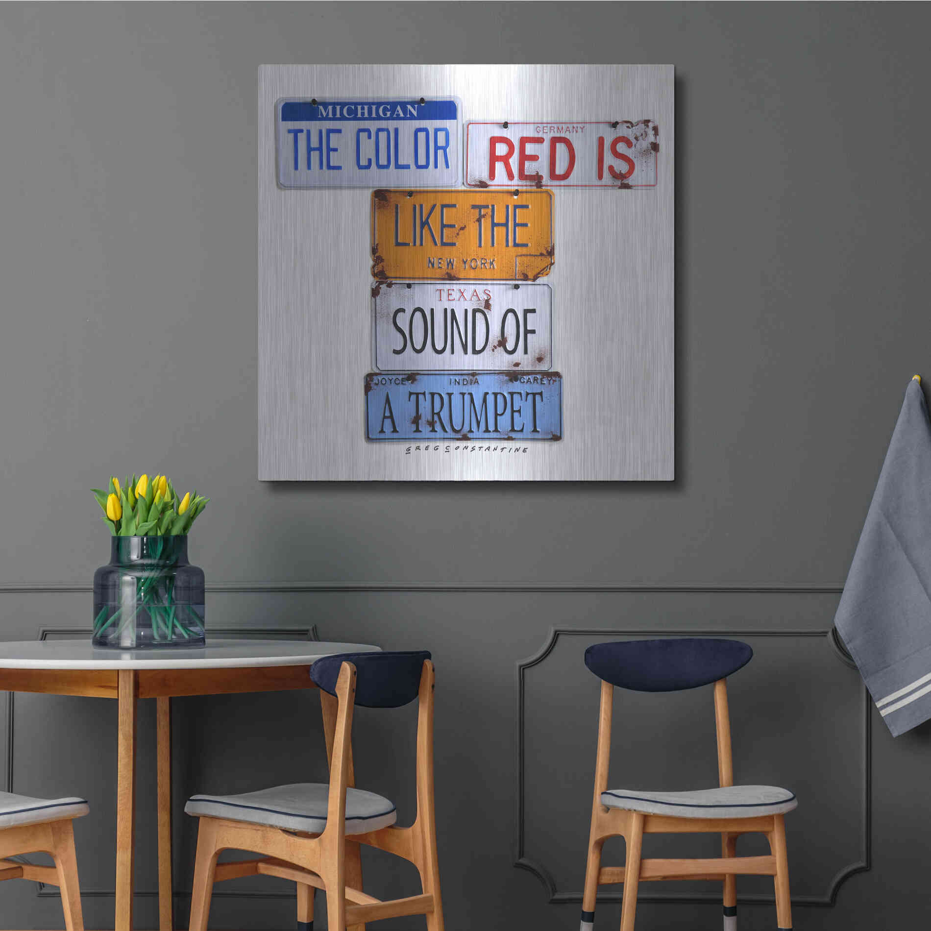 Luxe Metal Art 'Carey The Color Red' by Gregory Constantine, Metal Wall Art,36x36