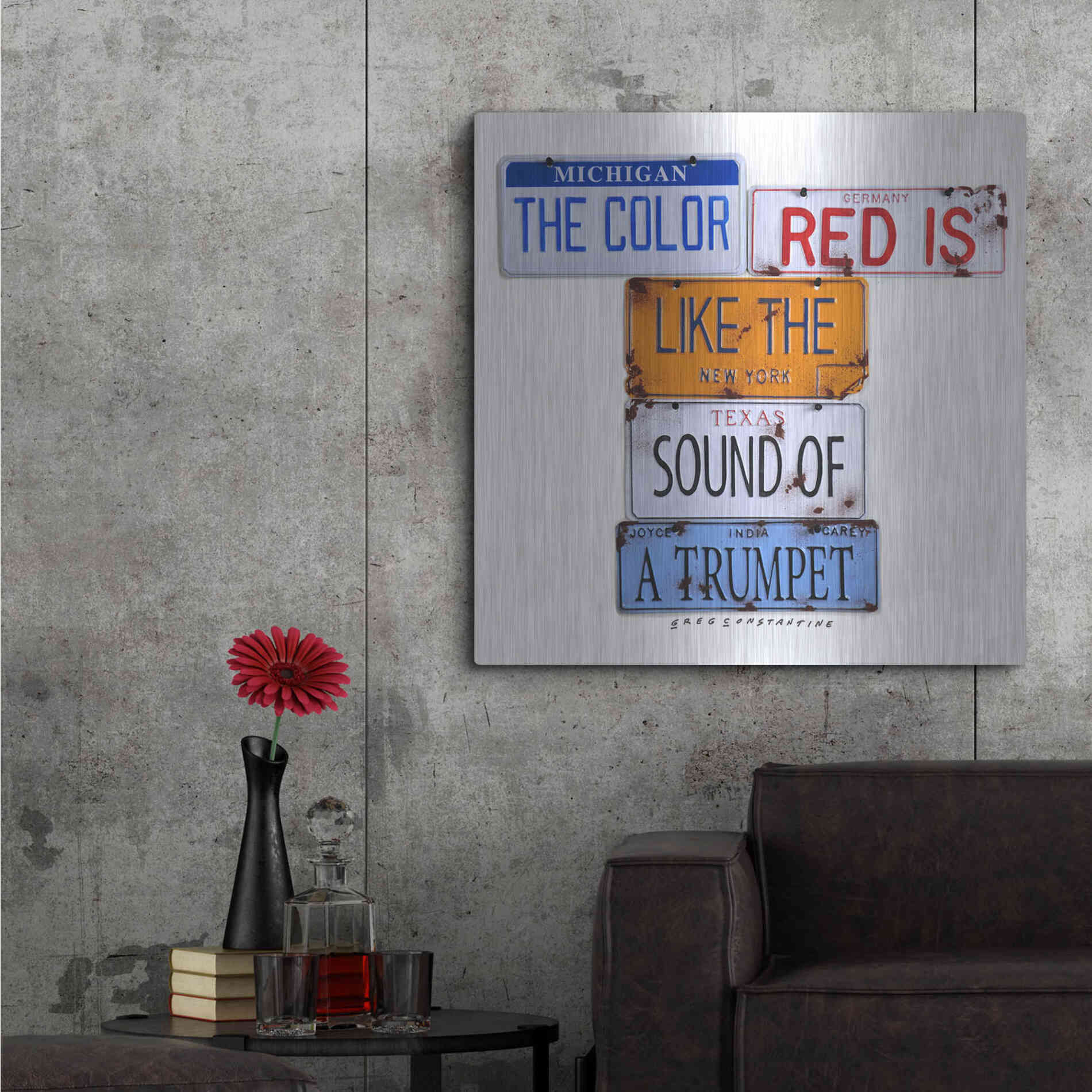 Luxe Metal Art 'Carey The Color Red' by Gregory Constantine, Metal Wall Art,36x36