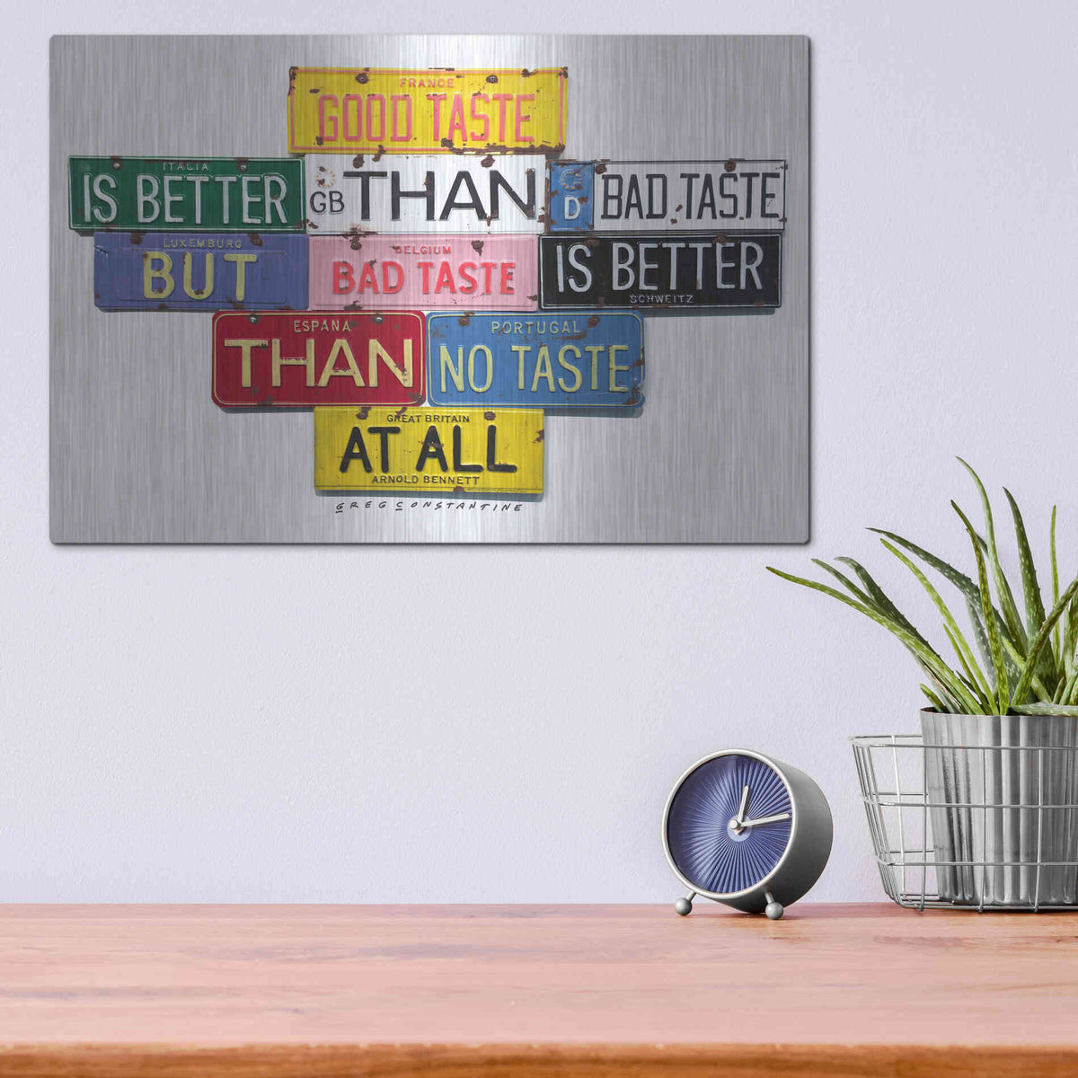 Luxe Metal Art 'Bennett Good Taste' by Gregory Constantine, Metal Wall Art,16x12