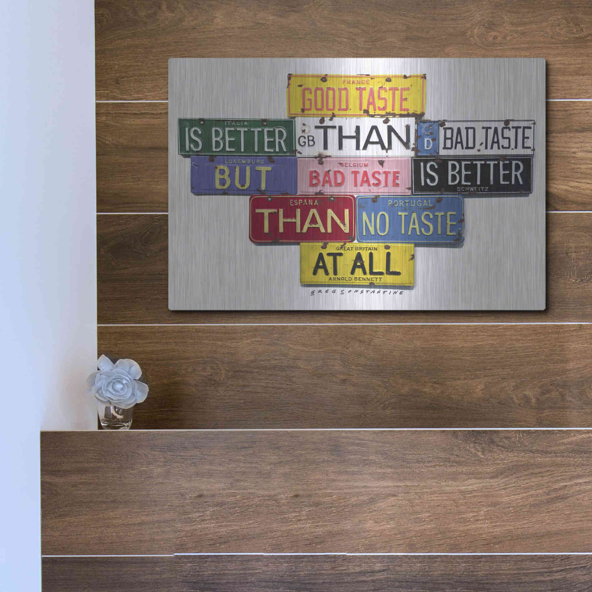 Luxe Metal Art 'Bennett Good Taste' by Gregory Constantine, Metal Wall Art,16x12