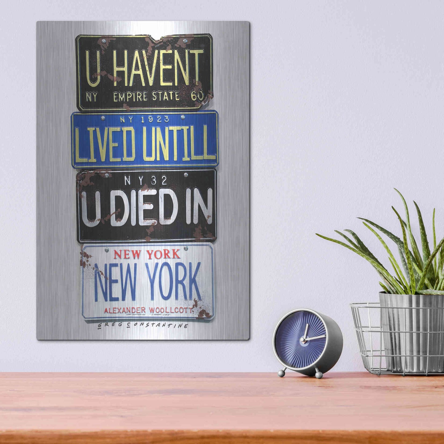 Luxe Metal Art 'Woolcott Died In NY' by Gregory Constantine, Metal Wall Art,12x16