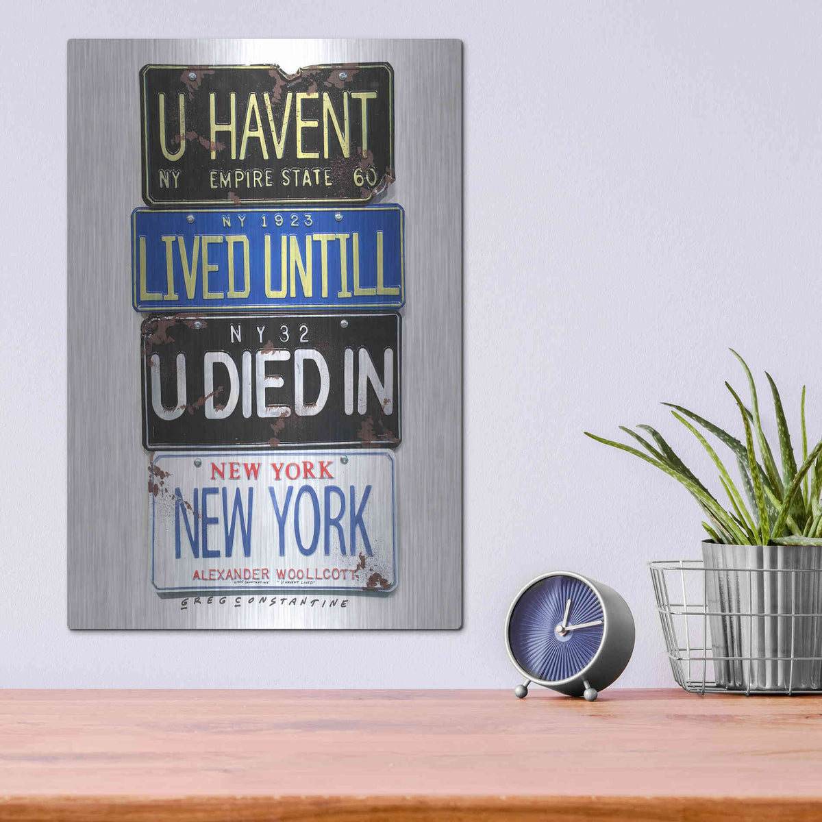 Luxe Metal Art 'Woolcott Died In NY' by Gregory Constantine, Metal Wall Art,12x16