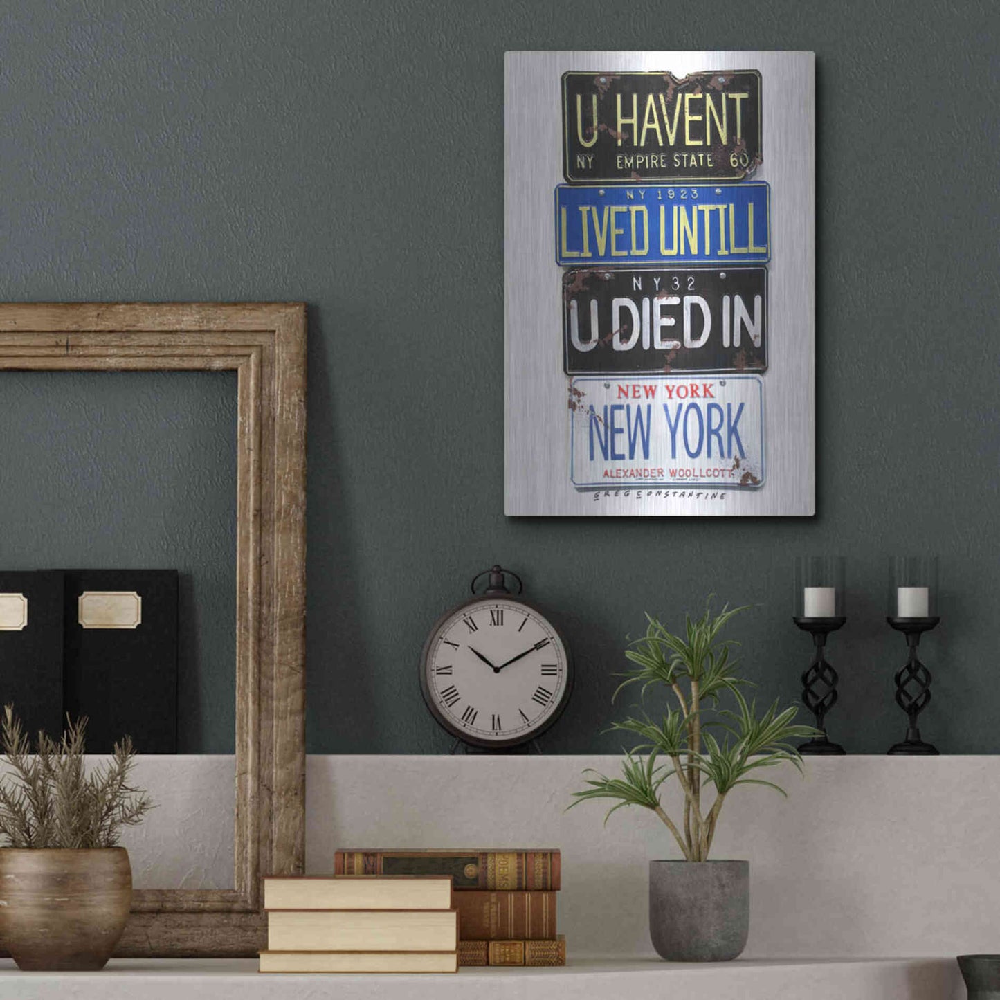 Luxe Metal Art 'Woolcott Died In NY' by Gregory Constantine, Metal Wall Art,12x16