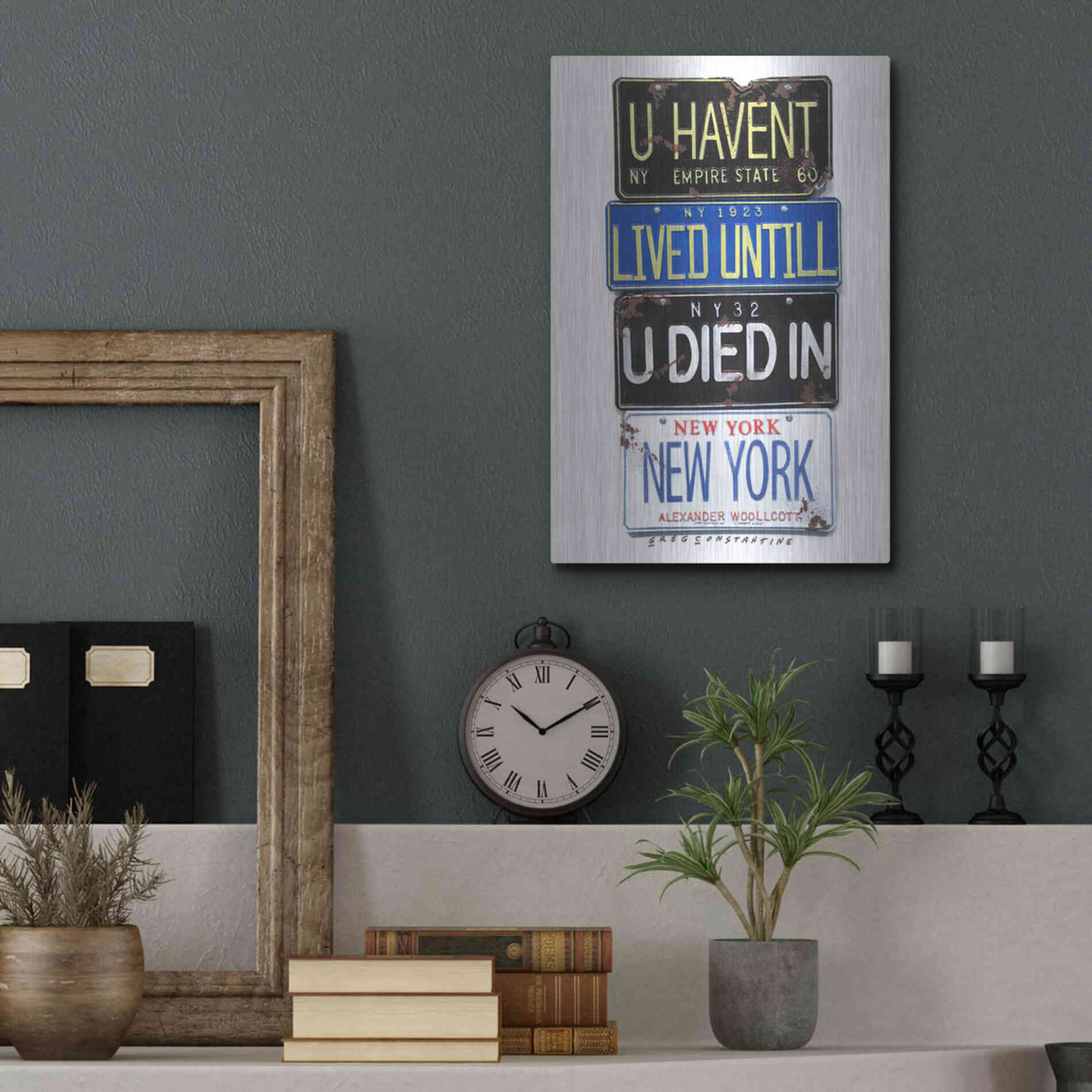 Luxe Metal Art 'Woolcott Died In NY' by Gregory Constantine, Metal Wall Art,12x16