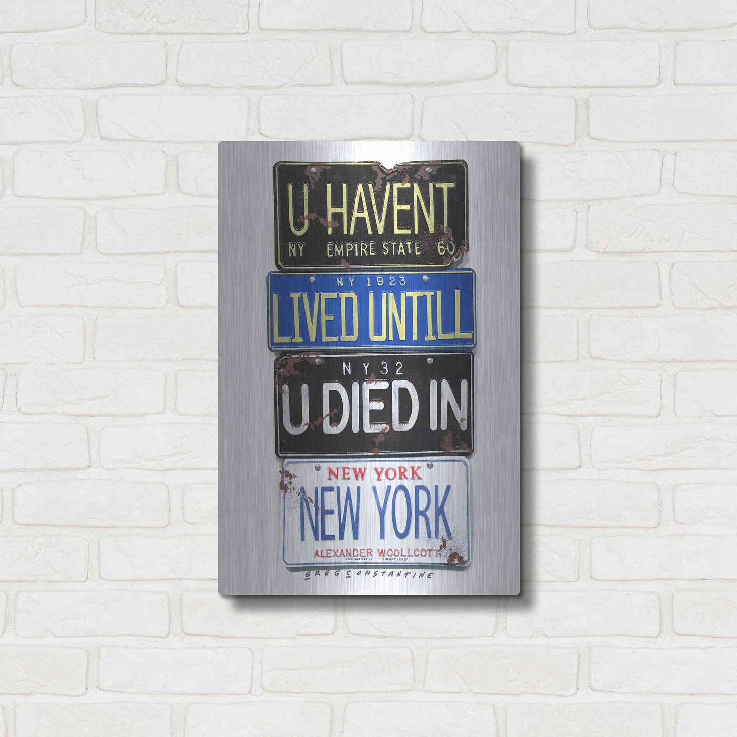 Luxe Metal Art 'Woolcott Died In NY' by Gregory Constantine, Metal Wall Art,16x24