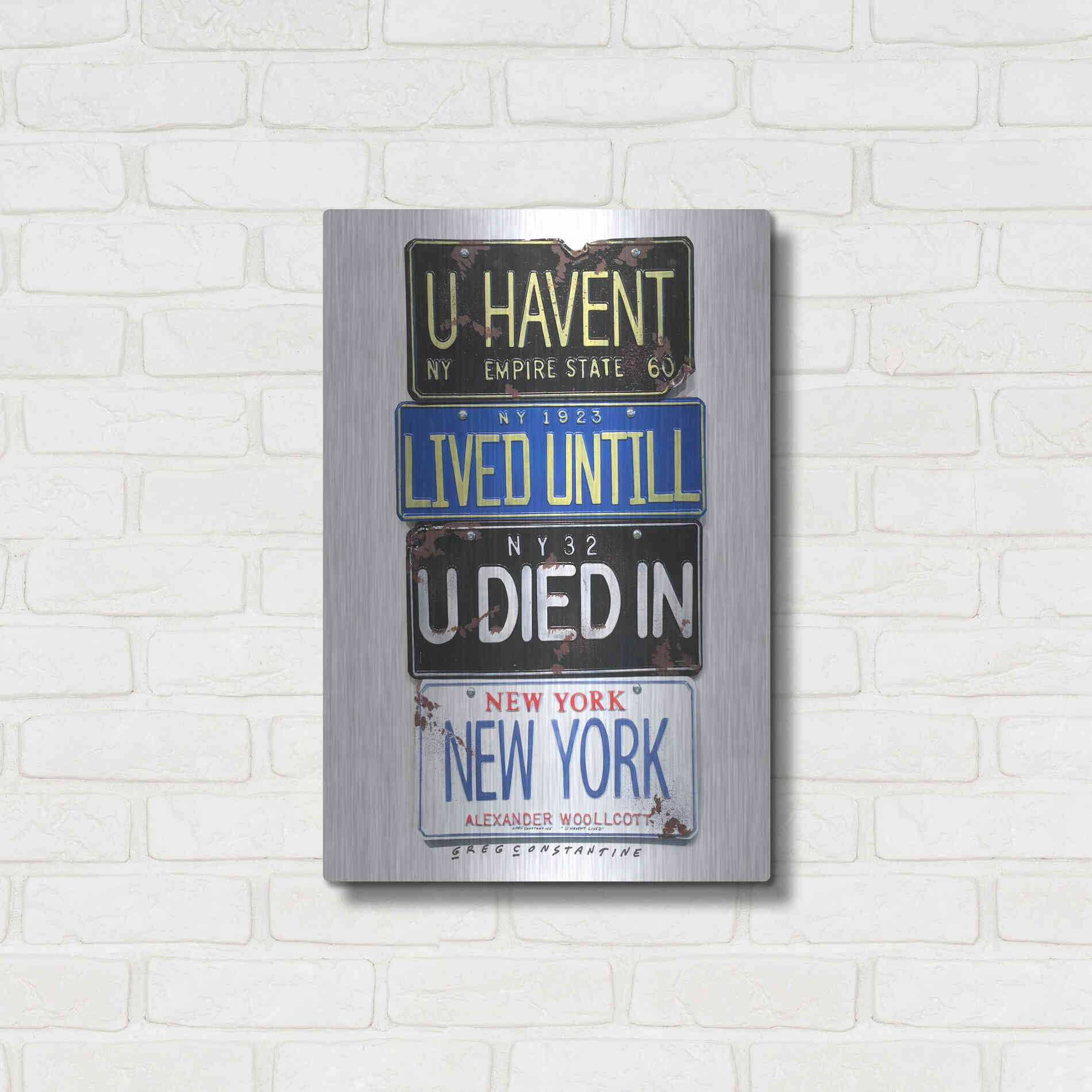 Luxe Metal Art 'Woolcott Died In NY' by Gregory Constantine, Metal Wall Art,16x24